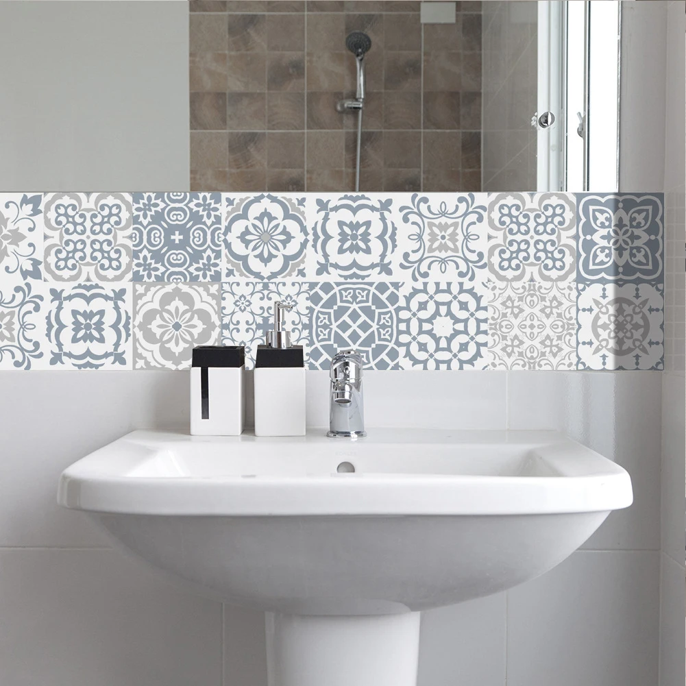 Vintage Waterproof Self-adhesive Vinyl Tile Stickers Wall Decals 24pcs Wall Stickers for Home Kitchen Bathroom Decoration