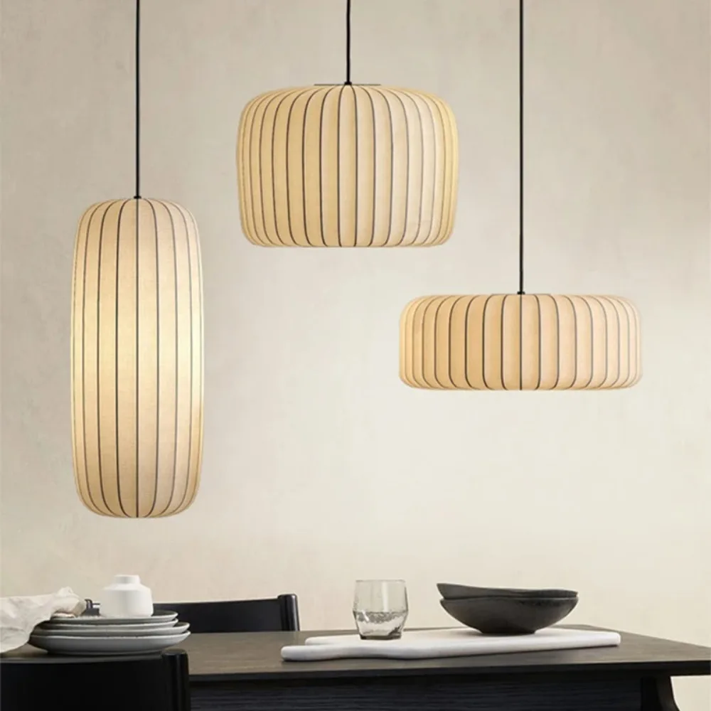 Modern Japanese Wabi Sabi Silk Chandelier E27 Hanging Light Nordic Home Decor for Living Dining Room Bedroom B&B Loft No Bulb