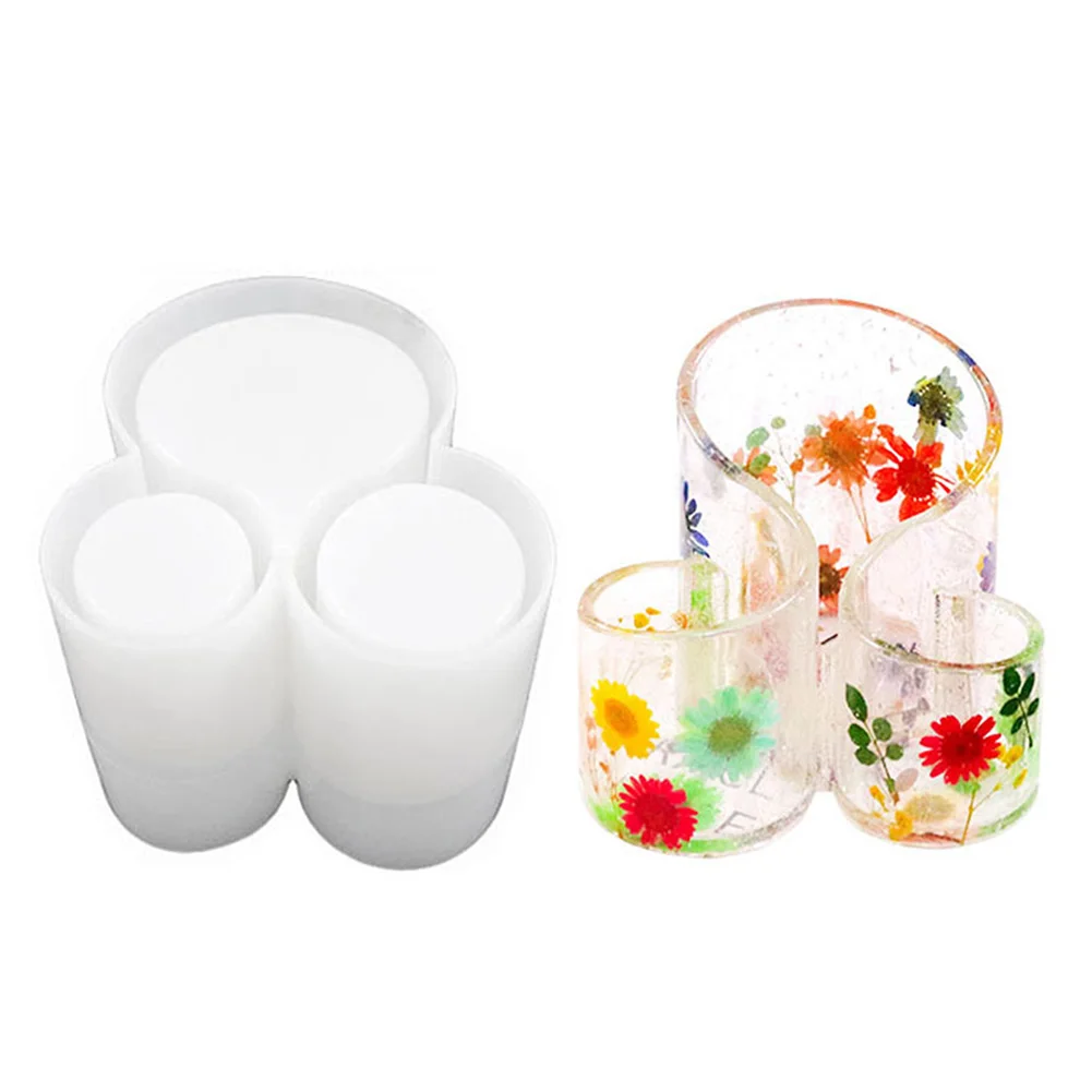 Silicone Storage Box Mold with 3-Slot Vase Silicone Mold Epoxy Resin Casting Molds for Pen Holder Cosmetic Make-Up Container
