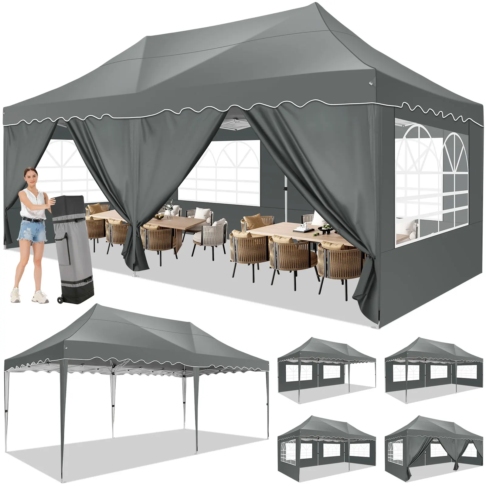 3x6m Folding Gazebo Party Tent Pop Up Canopy Garden Gazebo With 6 Side Wall 4 Sandbags For Weddings Backyard Market Event Tents