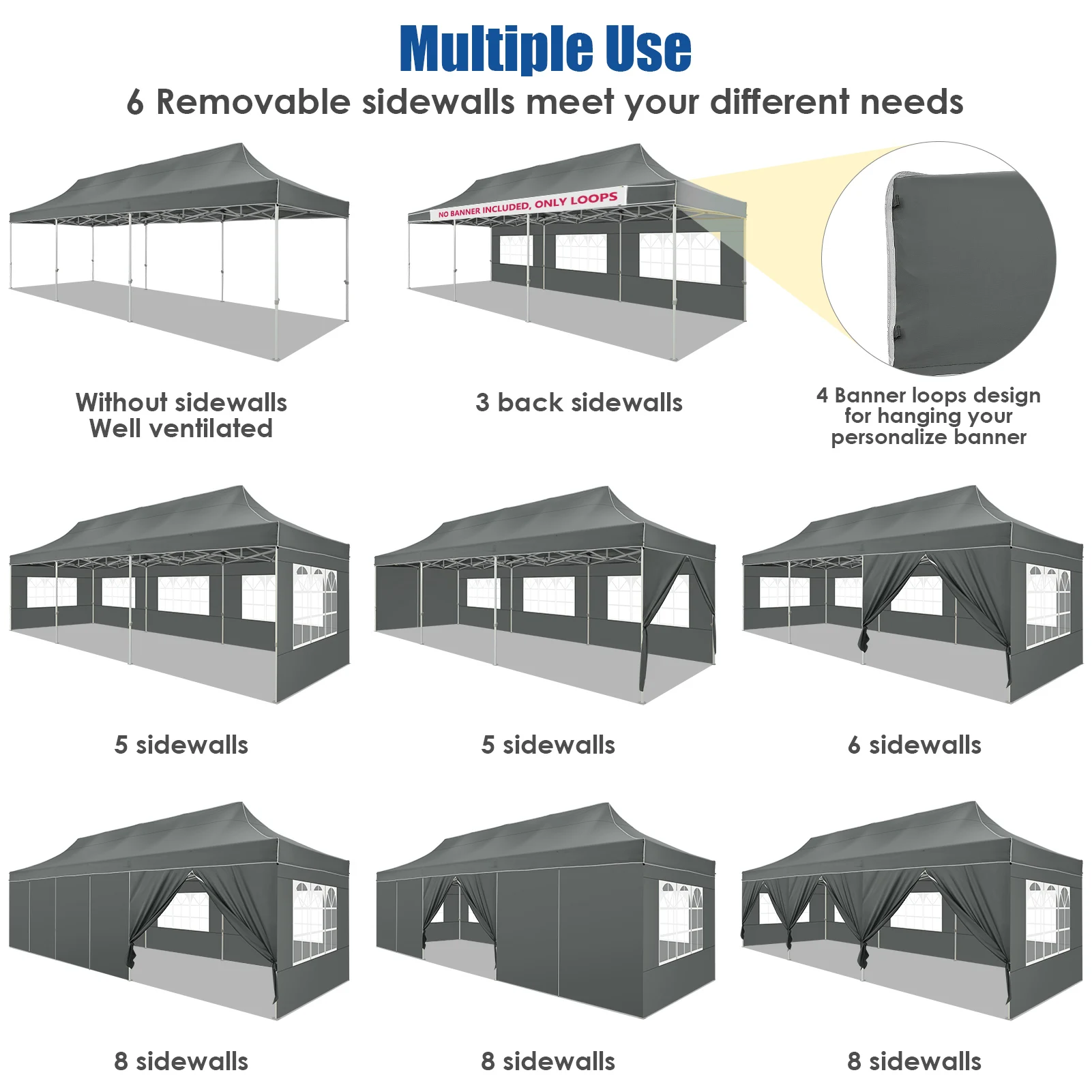 3x6m Folding Gazebo Party Tent Pop Up Canopy Garden Gazebo With 6 Side Wall 4 Sandbags For Weddings Backyard Market Event Tents