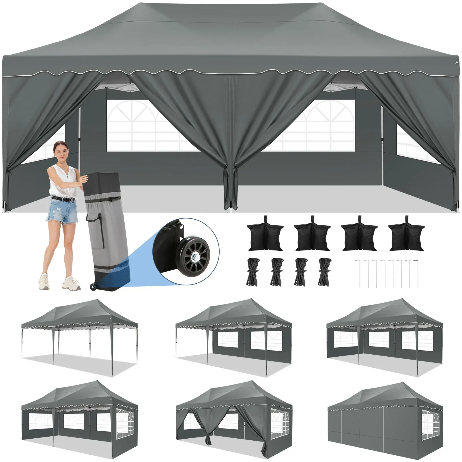 3x6m Folding Gazebo Party Tent Pop Up Canopy Garden Gazebo With 6 Side Wall 4 Sandbags For Weddings Backyard Market Event Tents