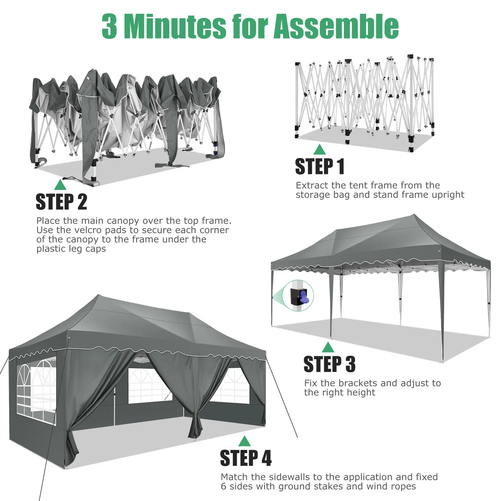 3x6m Folding Gazebo Party Tent Pop Up Canopy Garden Gazebo With 6 Side Wall 4 Sandbags For Weddings Backyard Market Event Tents