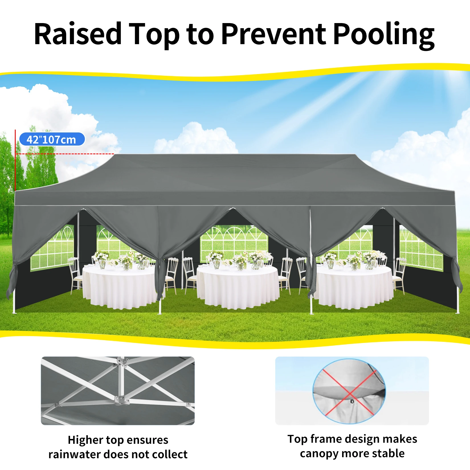 3x6m Folding Gazebo Party Tent Pop Up Canopy Garden Gazebo With 6 Side Wall 4 Sandbags For Weddings Backyard Market Event Tents