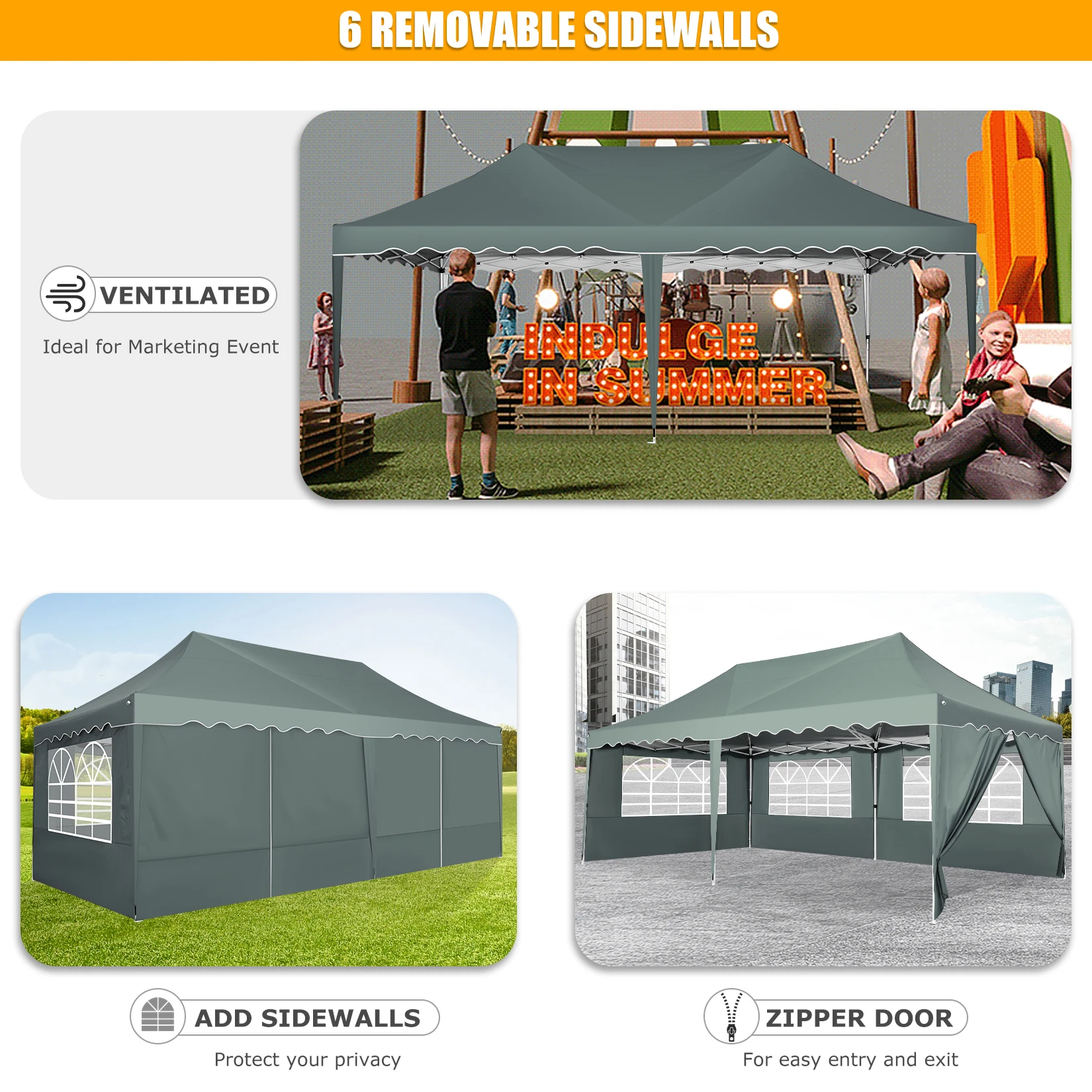 3x6m Folding Gazebo Party Tent Pop Up Canopy Garden Gazebo With 6 Side Wall 4 Sandbags For Weddings Backyard Market Event Tents