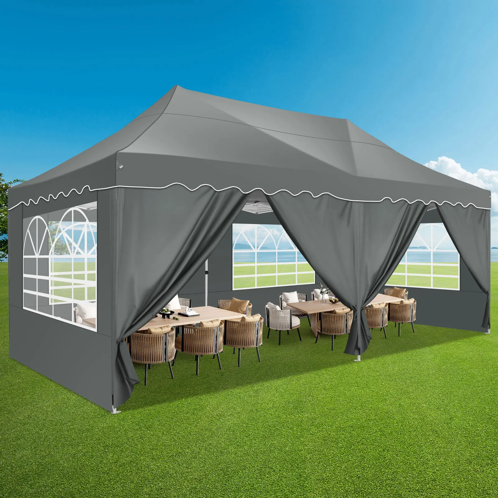 3x6m Folding Gazebo Party Tent Pop Up Canopy Garden Gazebo With 6 Side Wall 4 Sandbags For Weddings Backyard Market Event Tents