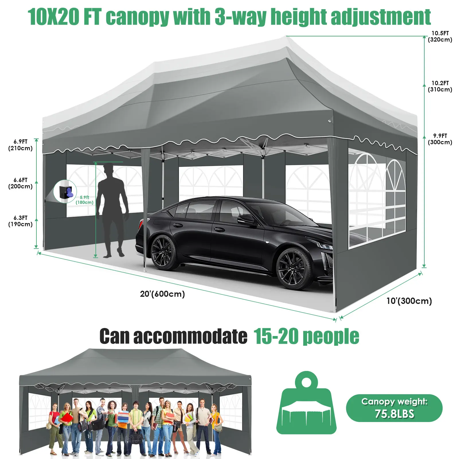 3x6m Folding Gazebo Party Tent Pop Up Canopy Garden Gazebo With 6 Side Wall 4 Sandbags For Weddings Backyard Market Event Tents