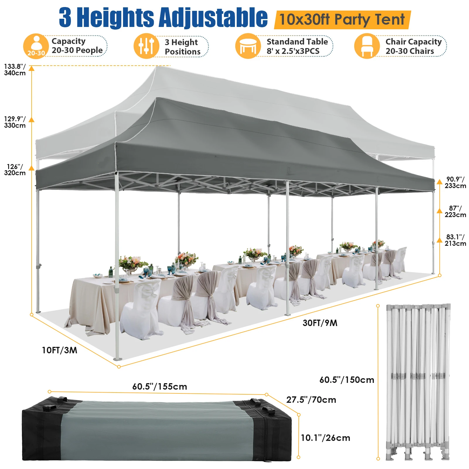 3x6m Folding Gazebo Party Tent Pop Up Canopy Garden Gazebo With 6 Side Wall 4 Sandbags For Weddings Backyard Market Event Tents