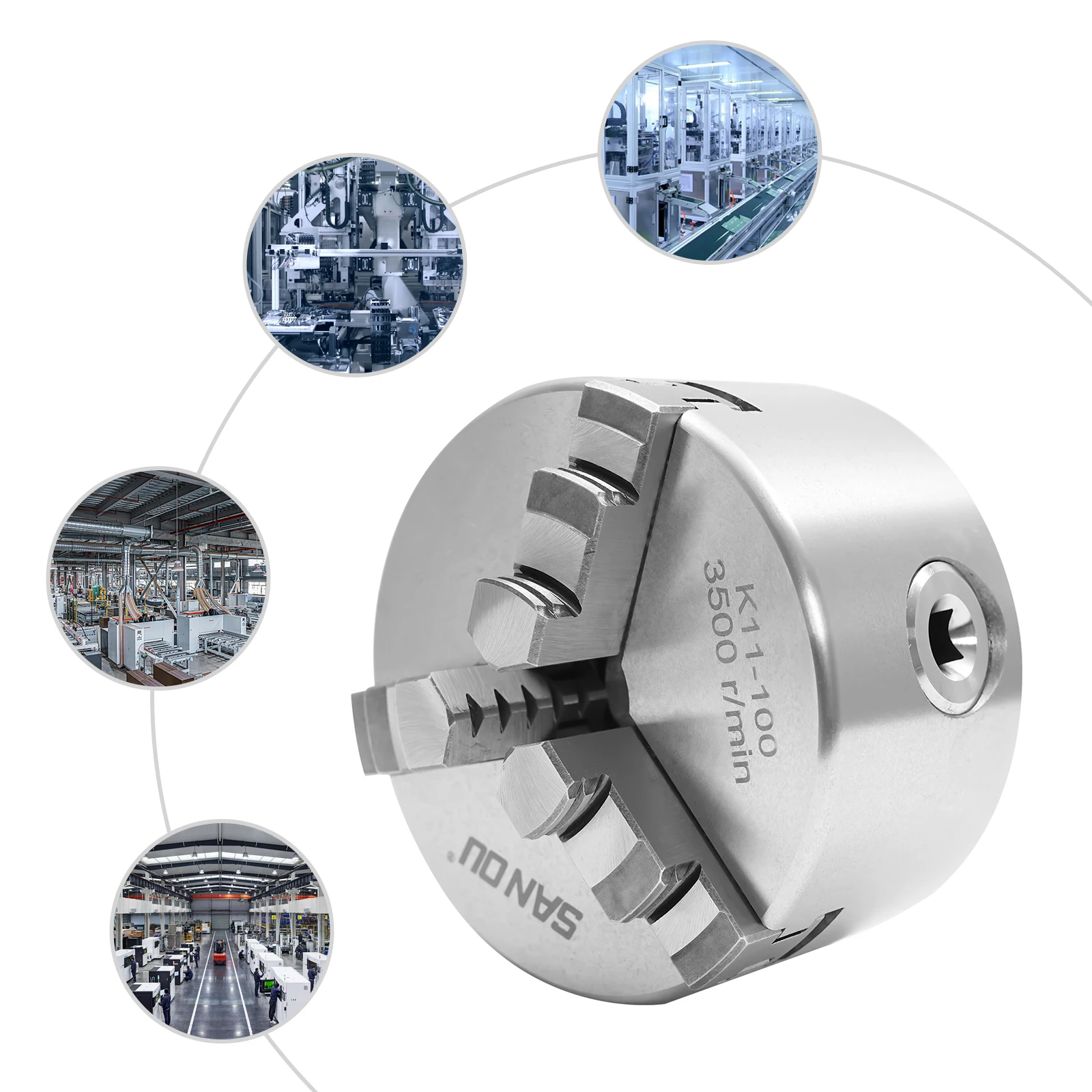 3-Jaw Self-Centering Lathe Chuck | Precision 30-90 mm Clamping for CNC/Metalworking | HRC54 Hardened Chuck with Spring/Wrench