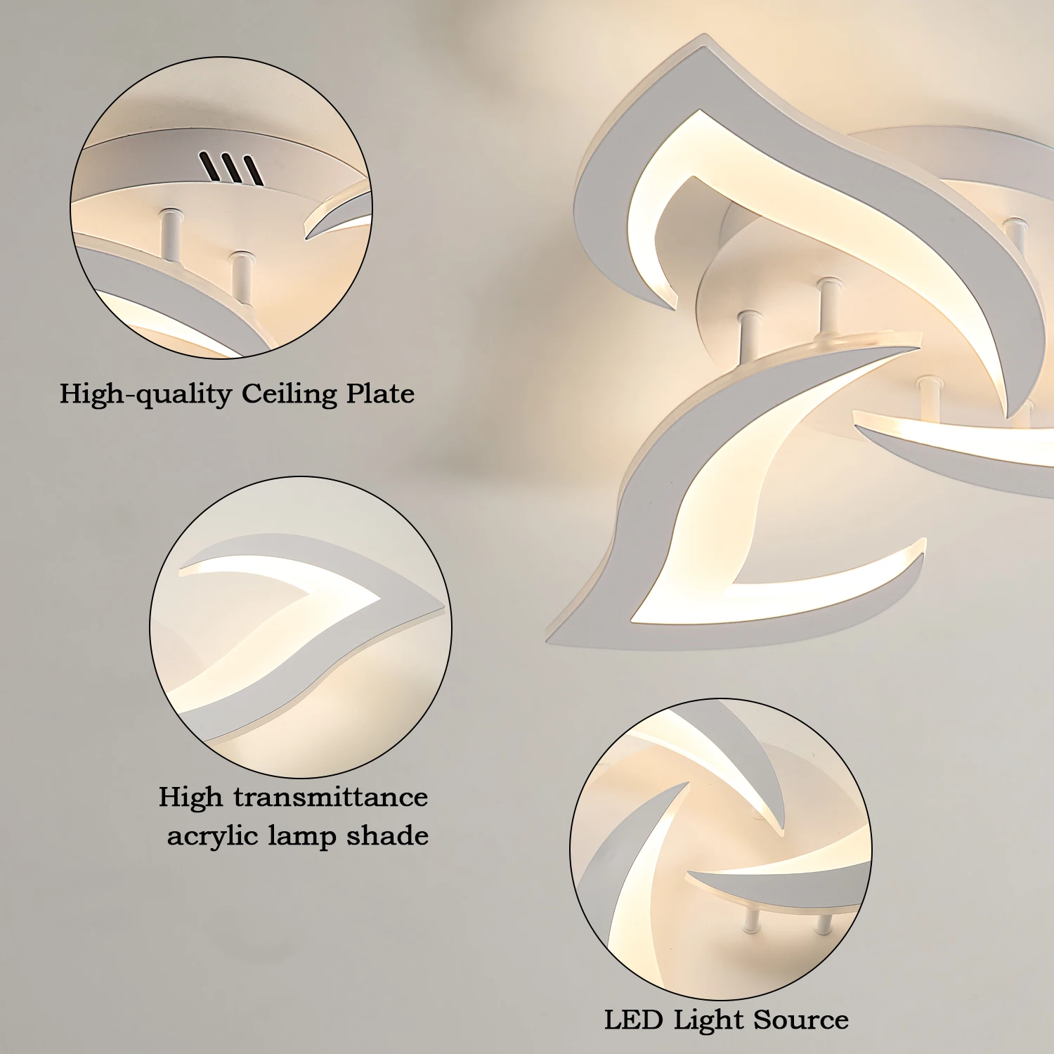 Modern Flower Shape LED Ceiling Light Fixture, 3000K Warm White Light Acrylic Flush Mount Ceiling Lamp (3-Head White)