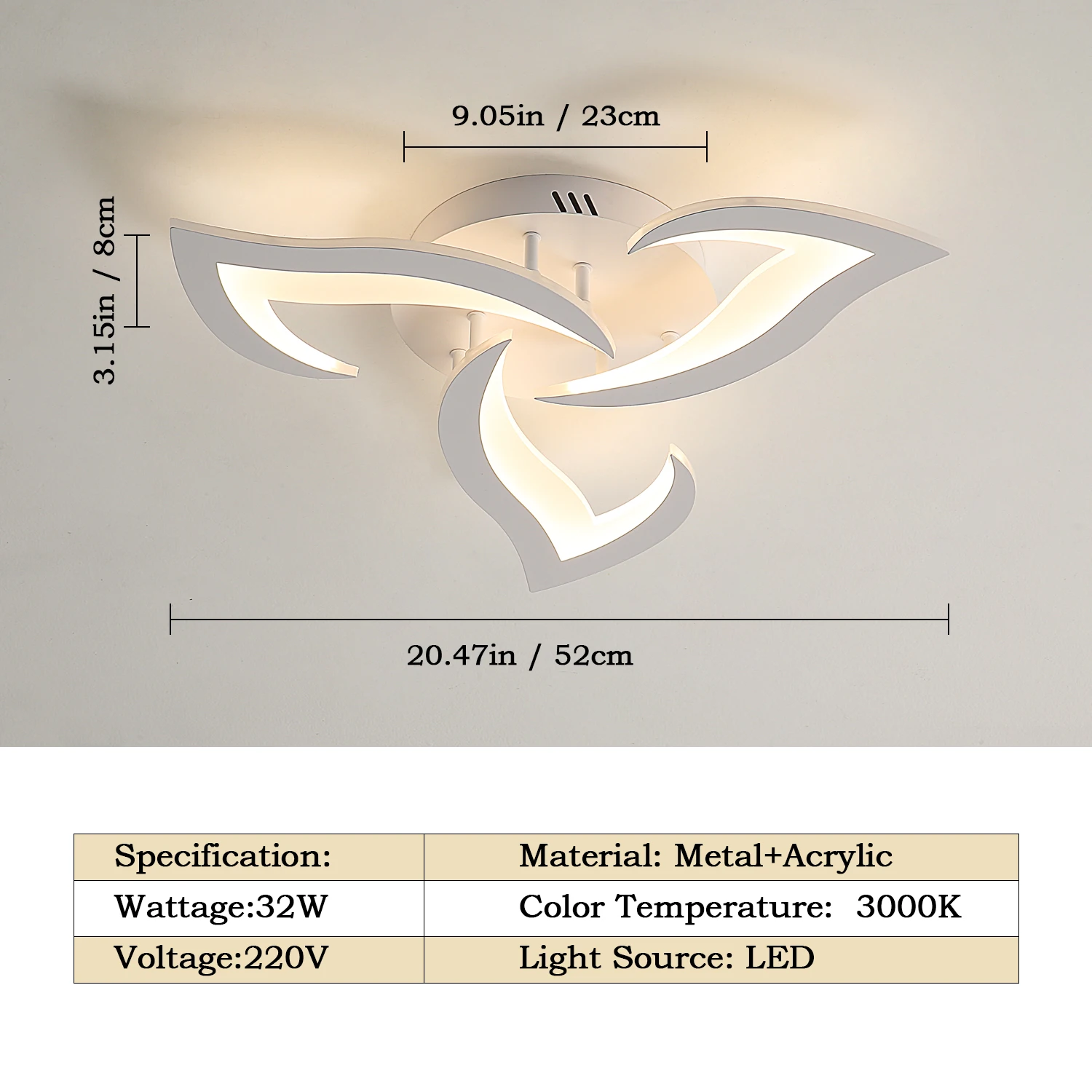 Modern Flower Shape LED Ceiling Light Fixture, 3000K Warm White Light Acrylic Flush Mount Ceiling Lamp (3-Head White)