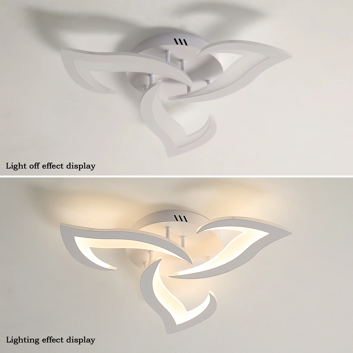 Modern Flower Shape LED Ceiling Light Fixture, 3000K Warm White Light Acrylic Flush Mount Ceiling Lamp (3-Head White)