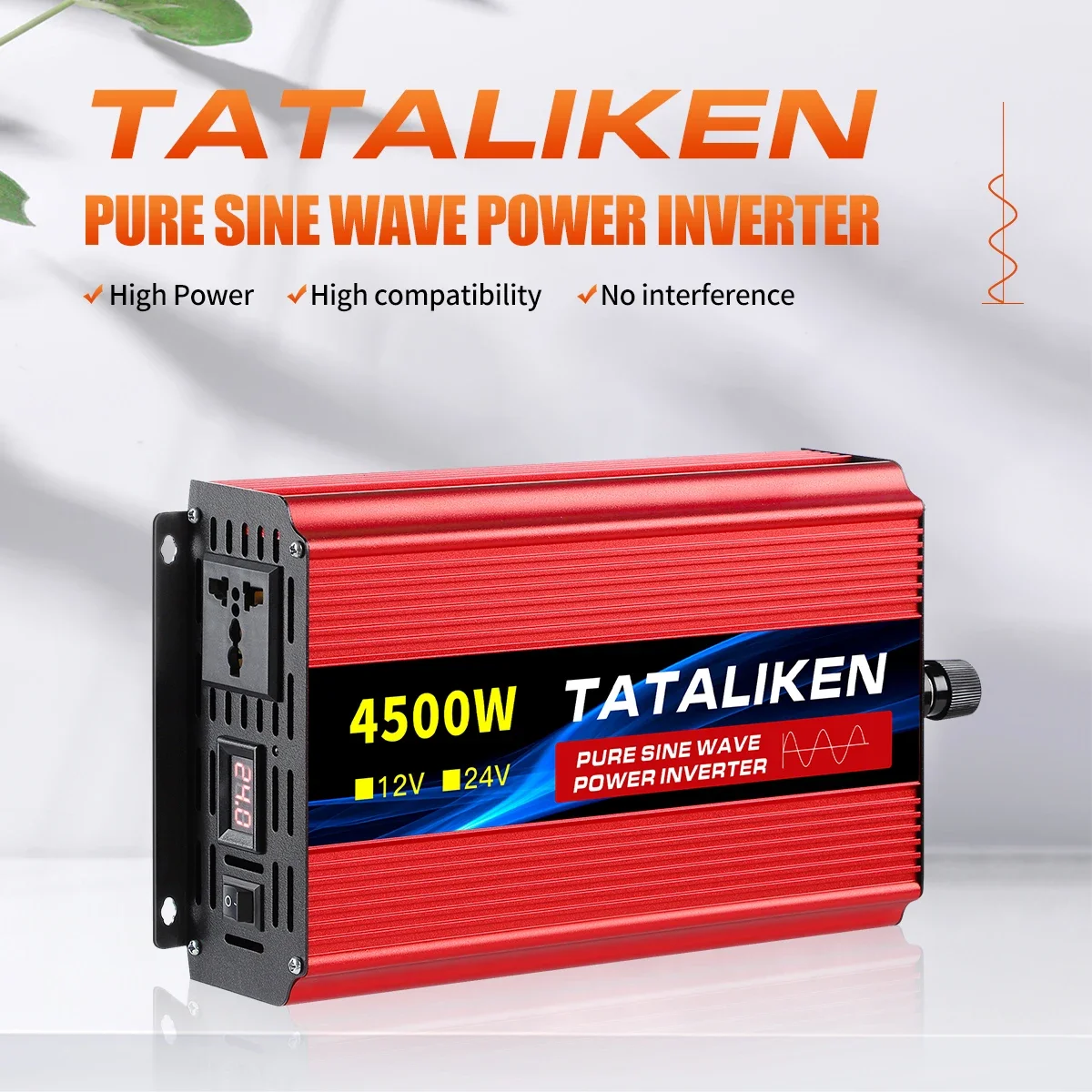 1000W-10000W 50HZ Pure Sine Wave DC12 To AC 220V Voltage Power Converter Solar Car Transformer With LED Displa