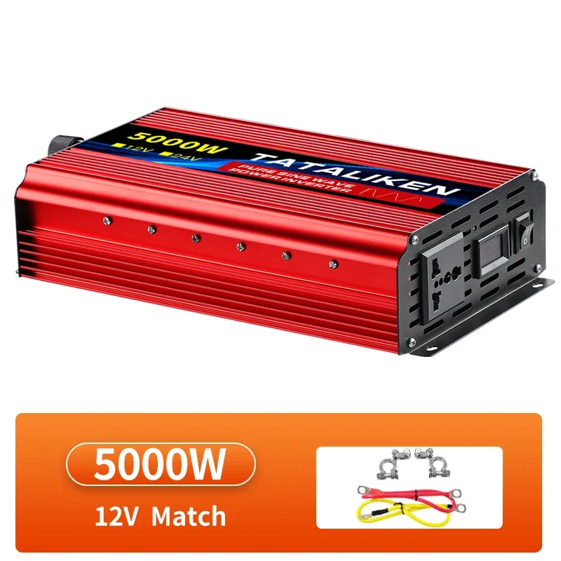 1000W-10000W 50HZ Pure Sine Wave DC12 To AC 220V Voltage Power Converter Solar Car Transformer With LED Displa