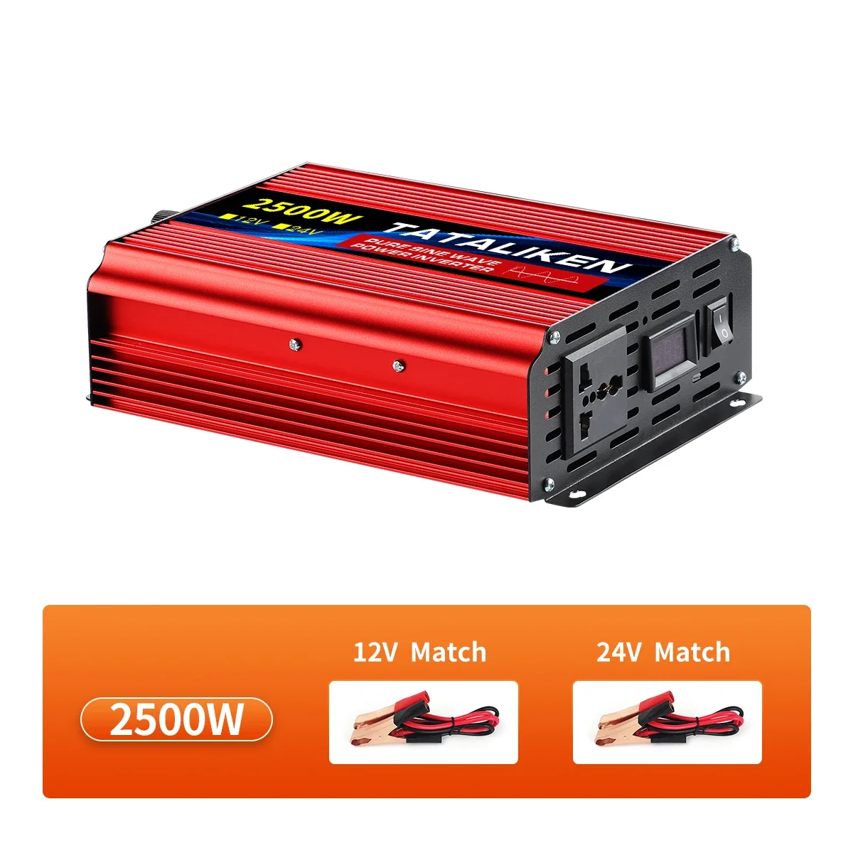 1000W-10000W 50HZ Pure Sine Wave DC12 To AC 220V Voltage Power Converter Solar Car Transformer With LED Displa