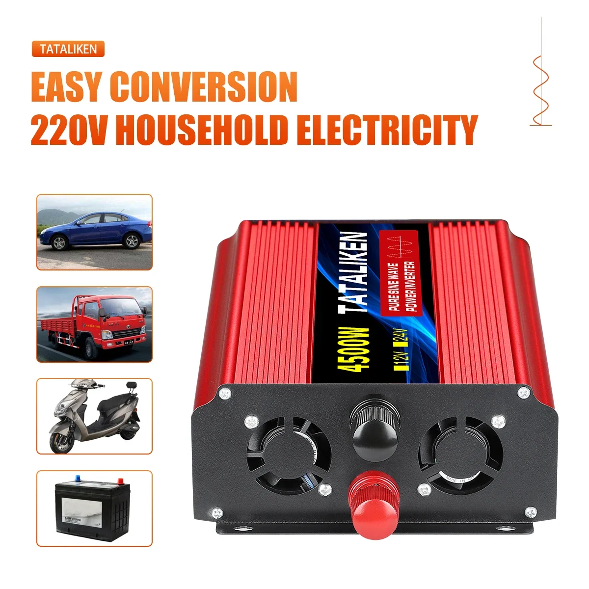 1000W-10000W 50HZ Pure Sine Wave DC12 To AC 220V Voltage Power Converter Solar Car Transformer With LED Displa