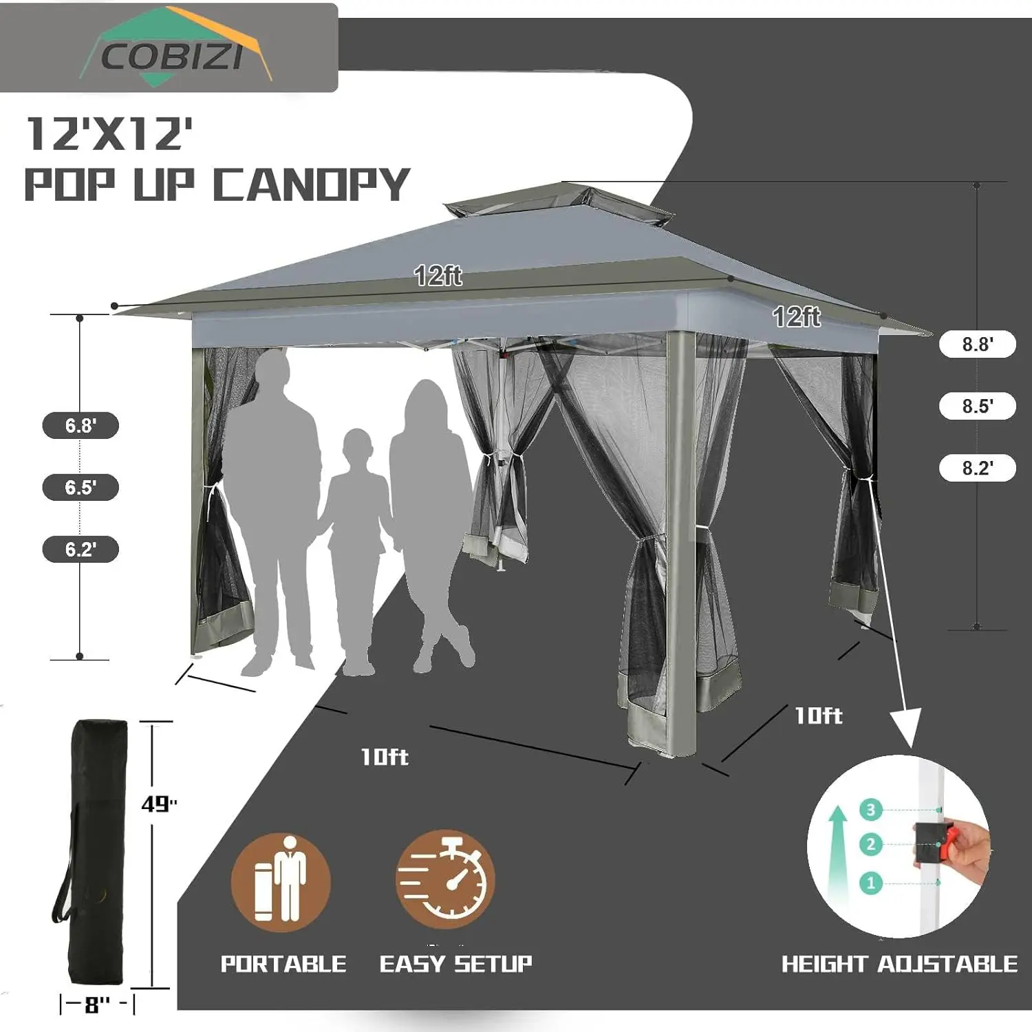 3×3m Pop Up Gazebo On Clearance - Upgrade Easy Up Metal Outdoor Gazebo Waterproof - Portable Gazebo with Mosquito Nettings