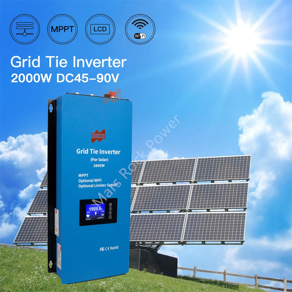 2000W Solar PV Limit Sensor Grid on Inverter with LCD Display DC 48V & AC 230V Household Solar Grid Tie Converter Optional WiFi