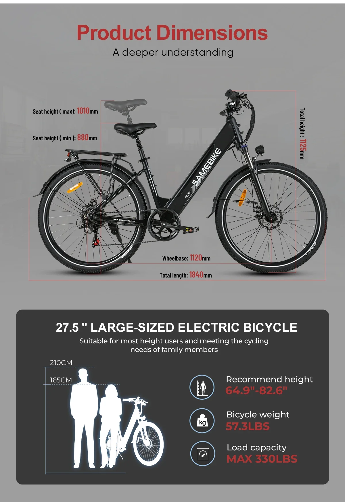 SAMEBIKE RS-A01Pro Electric Bicycle Brushless Motor 36V15AH Lithium Battery E Bike 26 Inch Tire Snow Adult Electric Bike