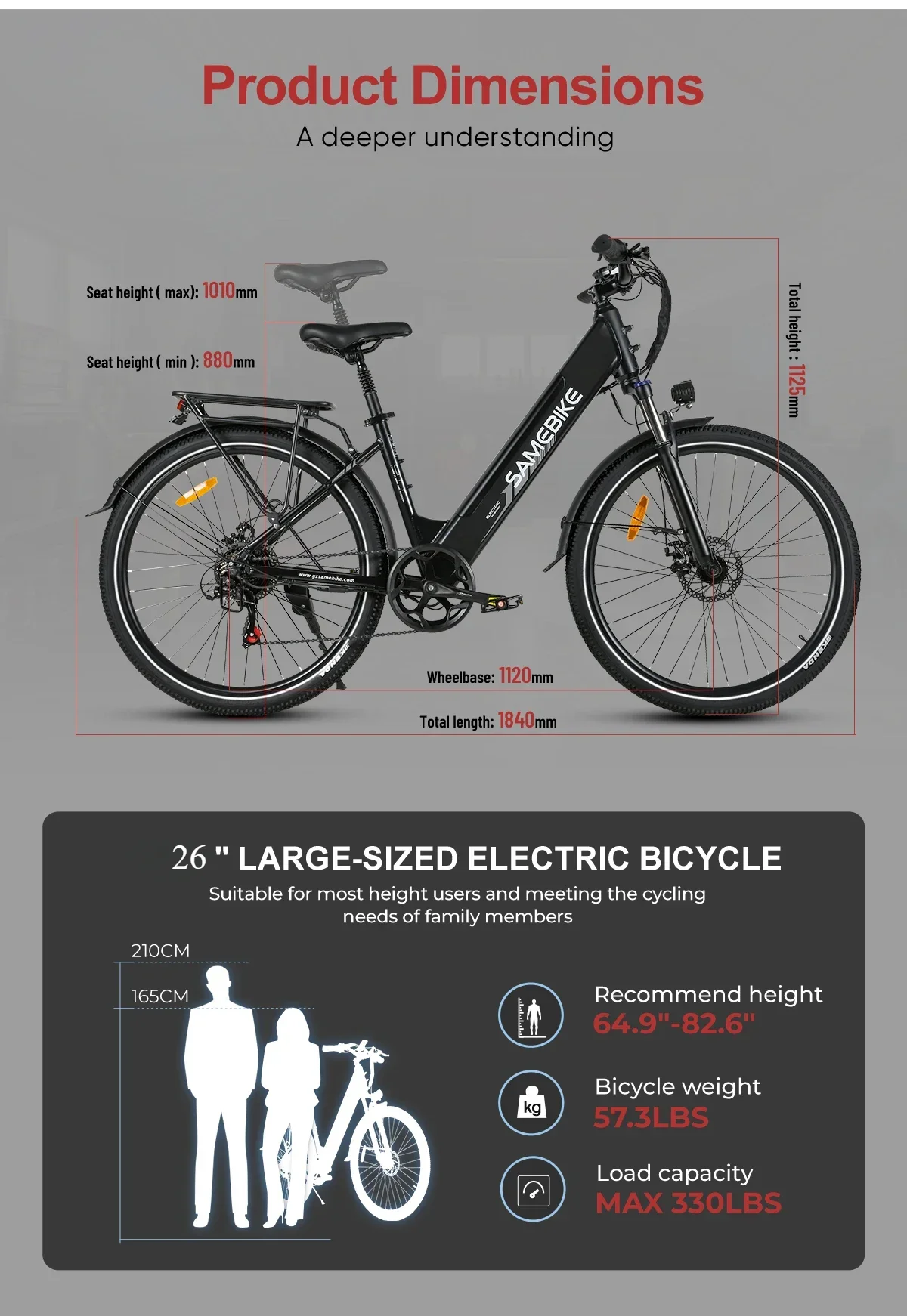 SAMEBIKE RS-A01Pro Electric Bicycle Brushless Motor 36V15AH Lithium Battery E Bike 26 Inch Tire Snow Adult Electric Bike