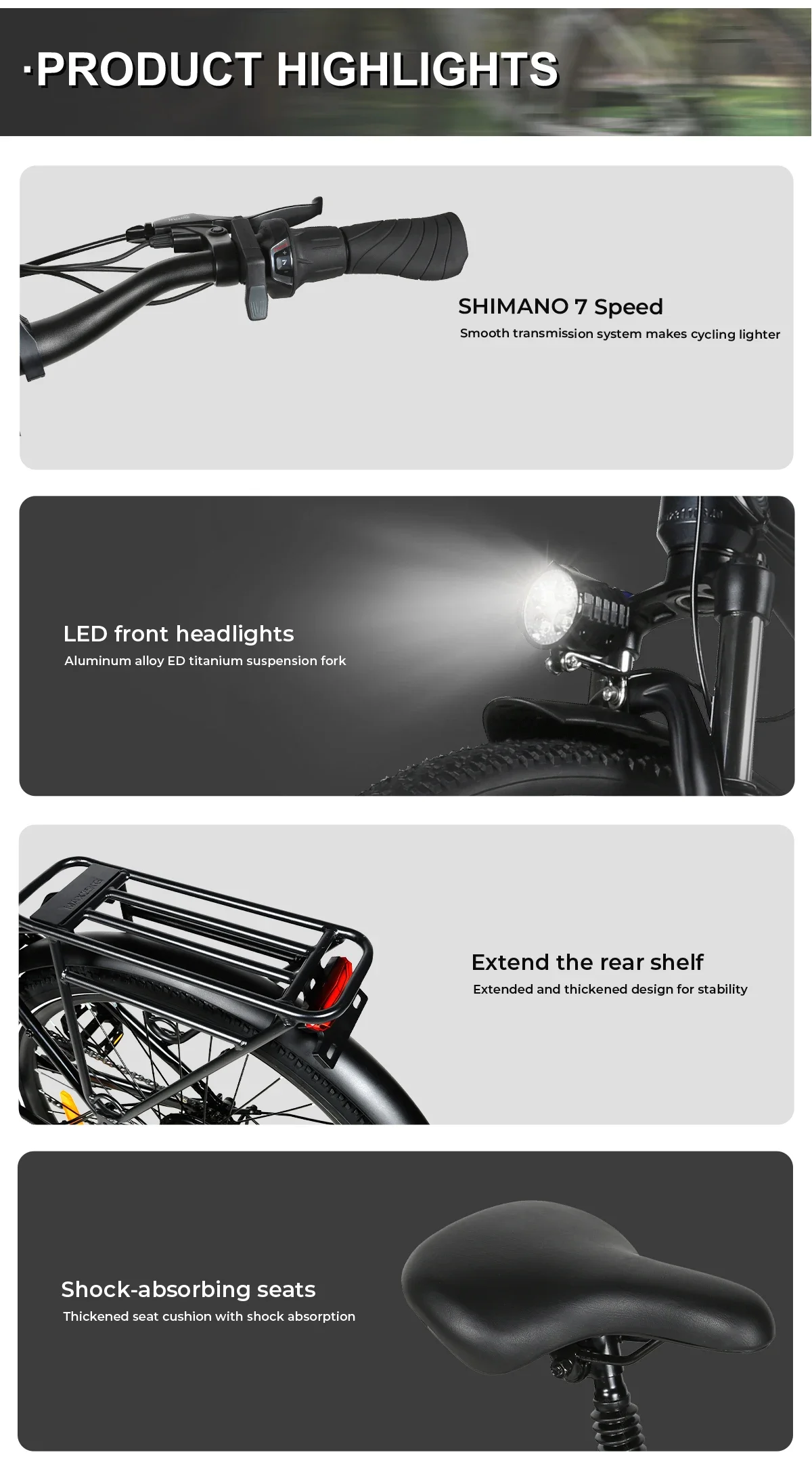 SAMEBIKE RS-A01Pro Electric Bicycle Brushless Motor 36V15AH Lithium Battery E Bike 26 Inch Tire Snow Adult Electric Bike