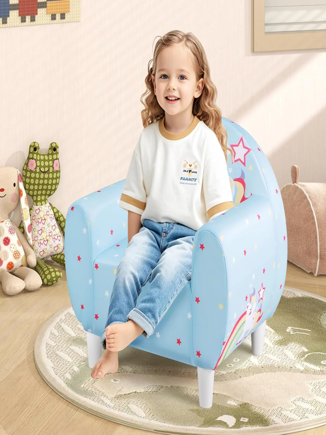 Children's Sofa for Toddlers, Children's Armchair Padded with Backrest & Armrest, from 3 Years, 55 x 41 x 54 cm (Blue)
