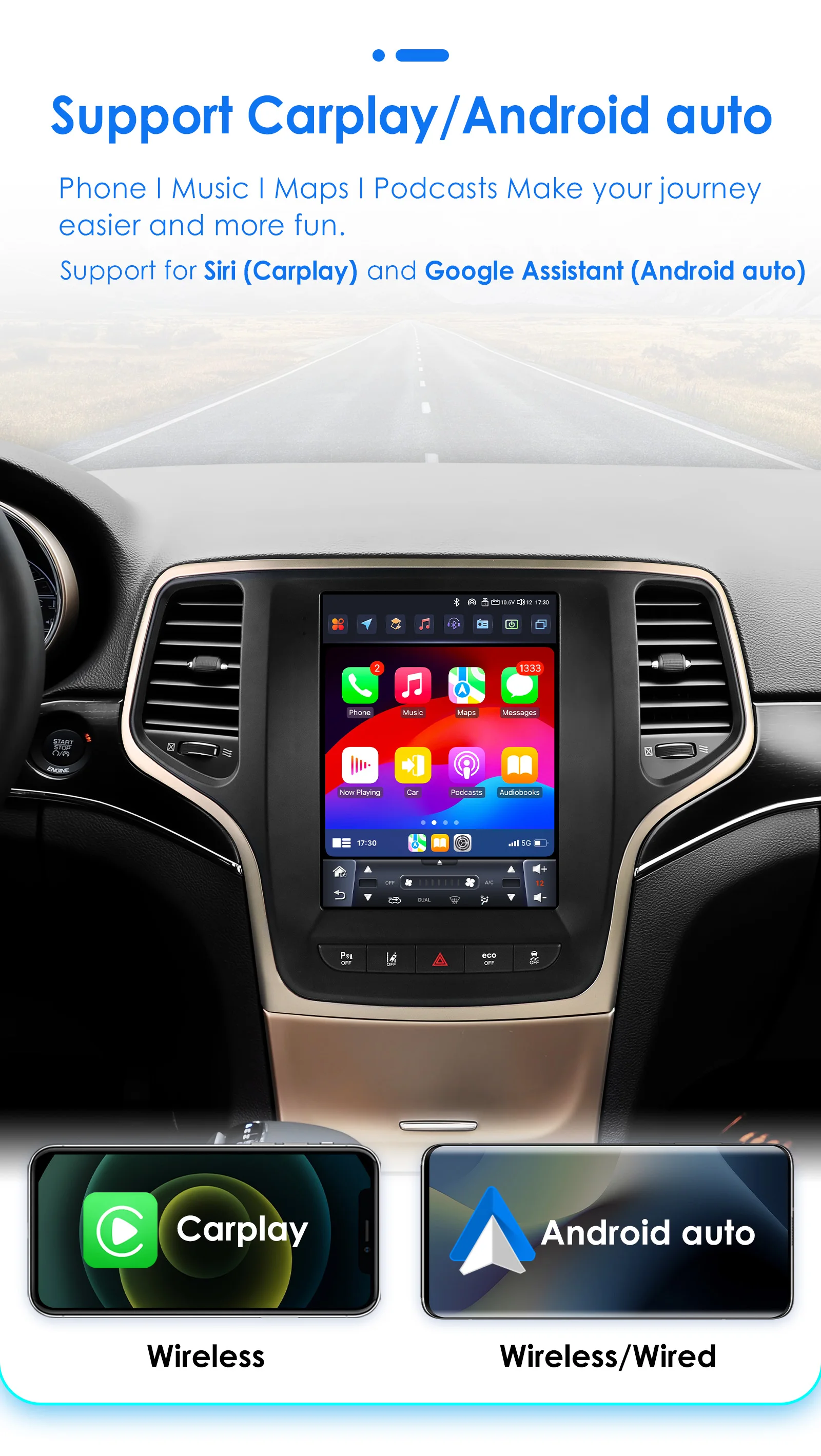 Hizpo For Tesla Style Android 14 For Jeep Grand Cherokee 2014 -2022 Car Multimedia Stereo Player Navigation GPS Autoradio 9.7“