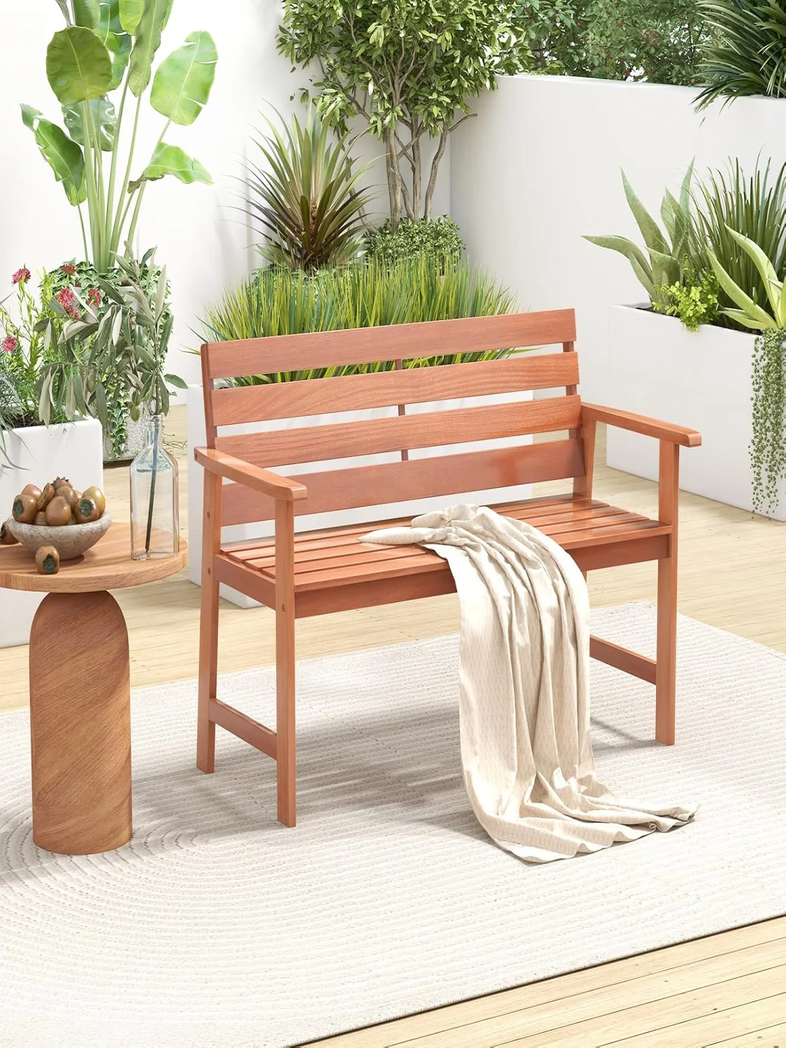 Hardwood Garden Bench, Weatherproof Wooden Bench for 2 People, Hardwood Balcony Bench, Park Bench for Patio