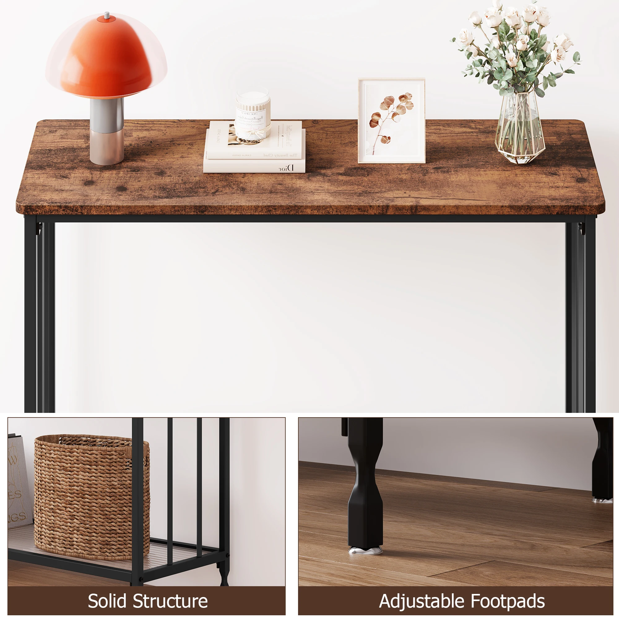 Narrow Entryway Console Table with Glass Shelf and Metal Frame Behind Couch Table Industrial Hallway Table for Living Room Foyer