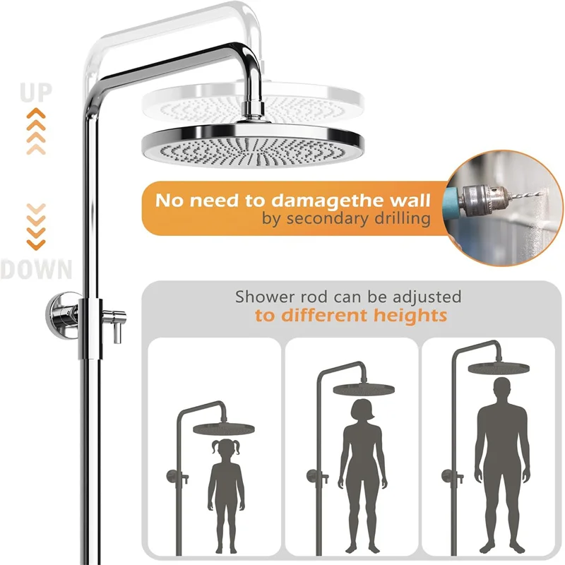 Rain Shower Without Faucet With Tray, Shower System With Shower Head Adjustable Shower Halls Shower Bar Overhead Shower Set Head