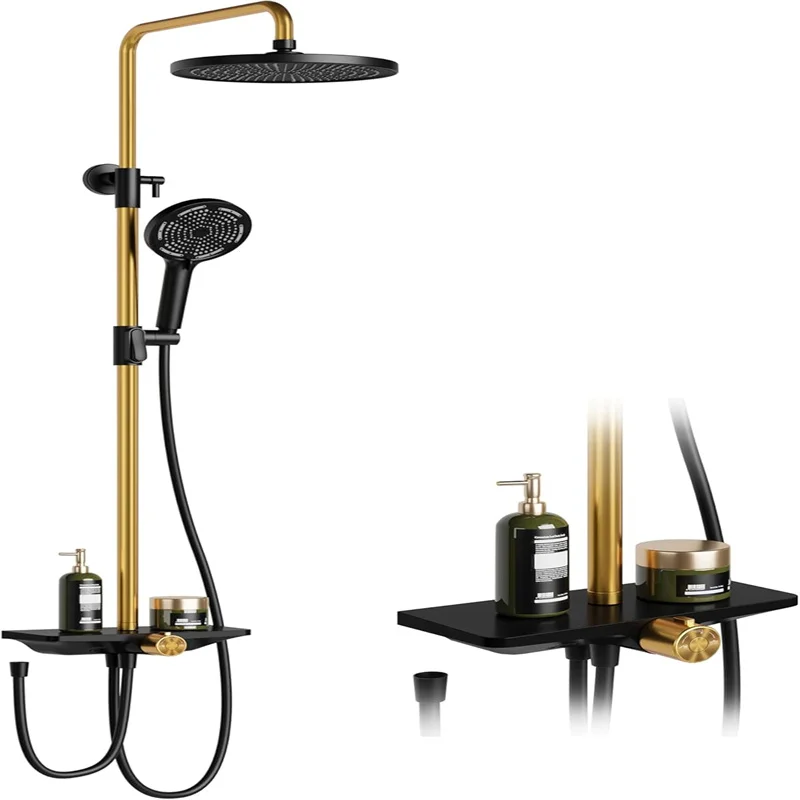 Rain Shower Without Faucet With Tray, Shower System With Shower Head Adjustable Shower Halls Shower Bar Overhead Shower Set Head