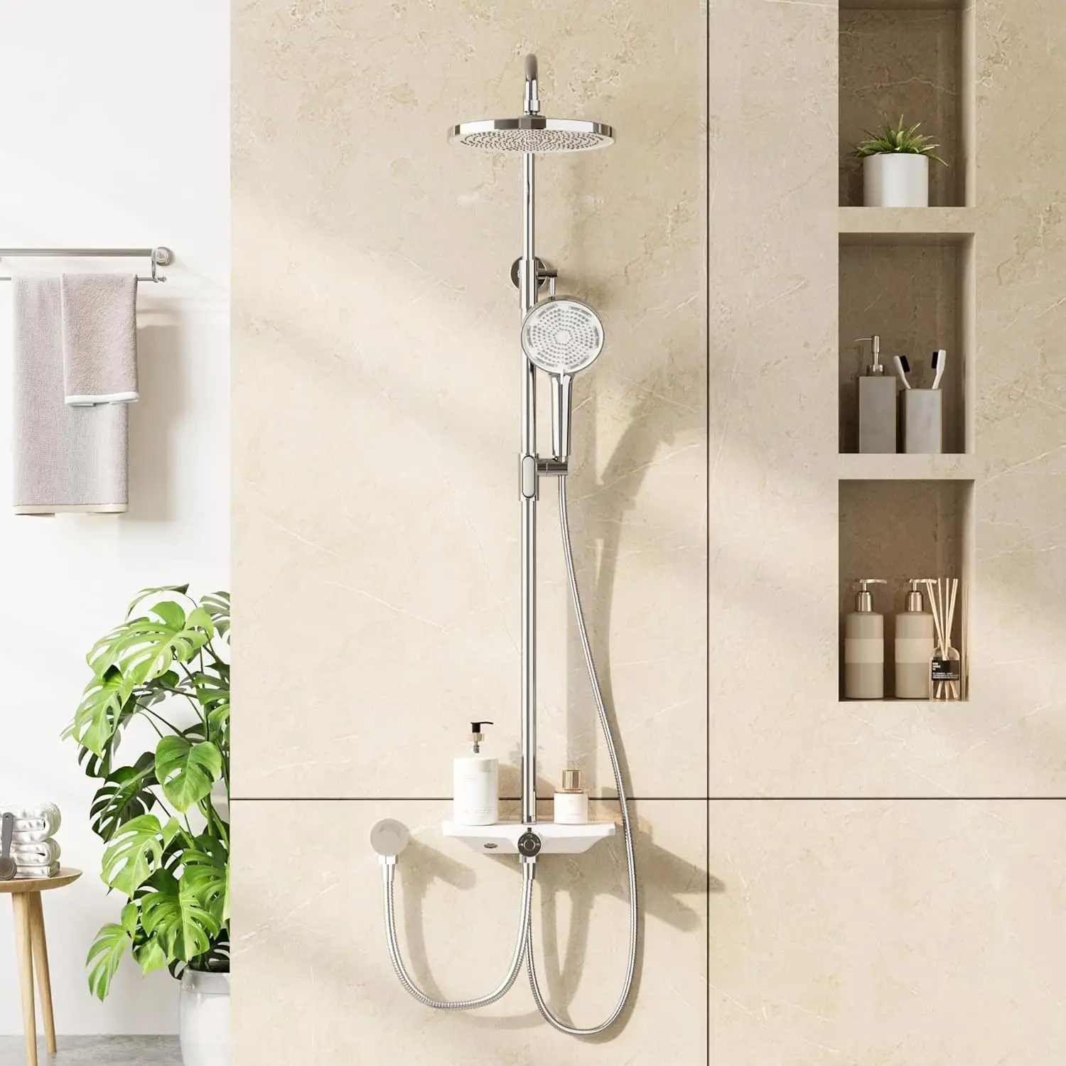 Rain Shower Without Faucet With Tray, Shower System With Shower Head Adjustable Shower Halls Shower Bar Overhead Shower Set Head