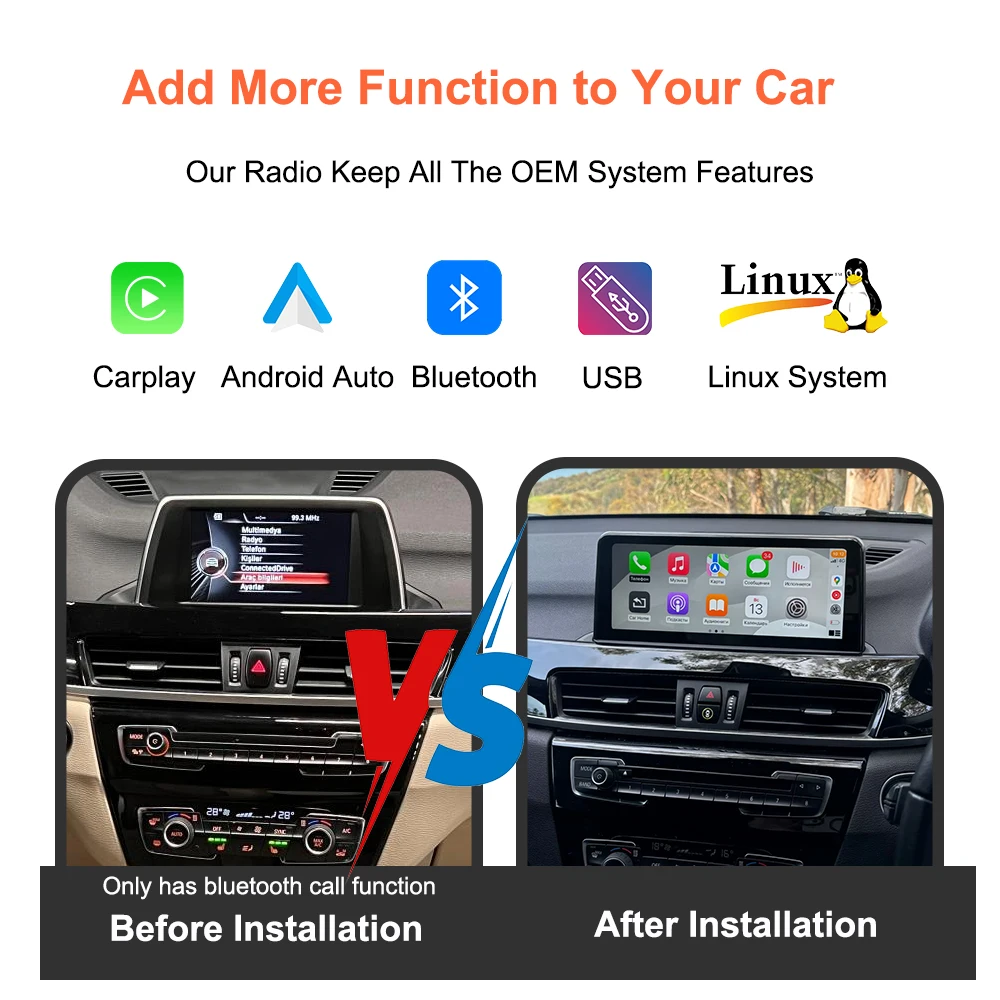 Bonroad 10.25 "Wireless Carplay Android Auto Linux Car Multimedia Player For BMW X1 F48 X2 F49 NBT System 2016-2017 Monitor Link