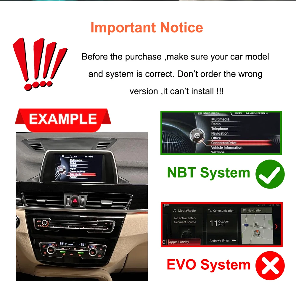 Bonroad 10.25 "Wireless Carplay Android Auto Linux Car Multimedia Player For BMW X1 F48 X2 F49 NBT System 2016-2017 Monitor Link