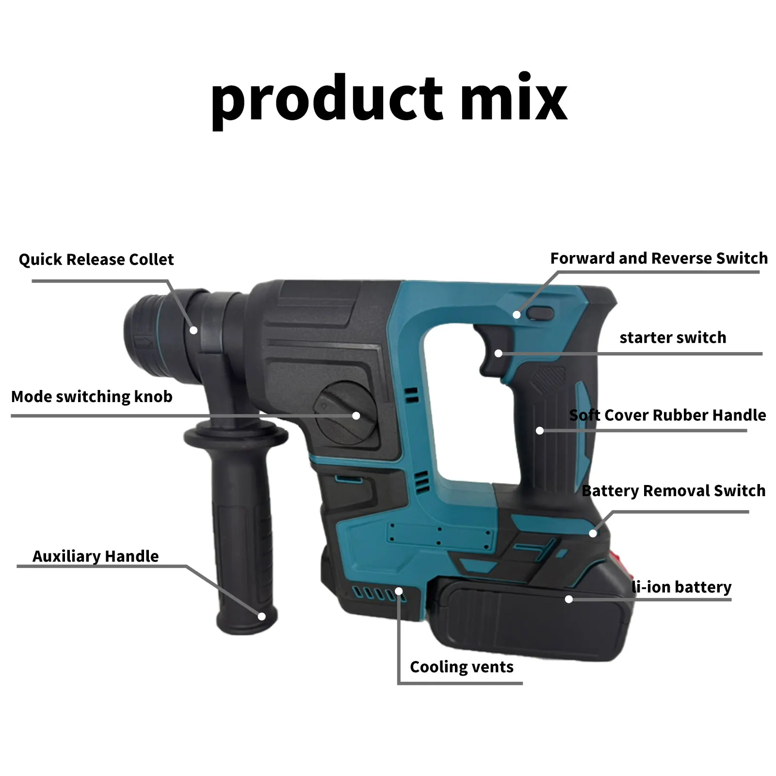 Brushless Electric Hammer Drill Rechargeable Cordless Rotary Hammer Drilling And Chiseling Tool For Cut Concrete Steel Or Wood
