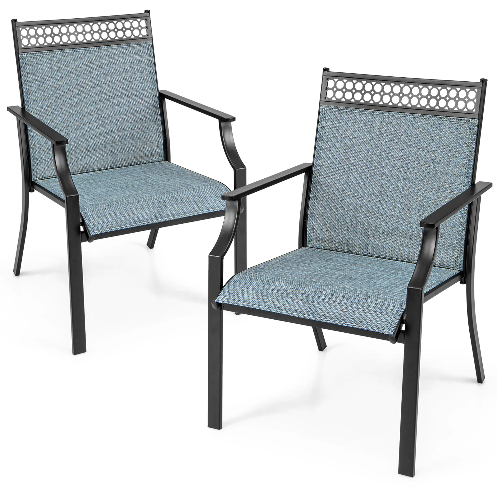 Set of 2 Garden Chairs, Patio Chairs with Wide Seat and Quick-Drying Fabric, Balcony Chairs, Outdoor Chairs up to 150 kg