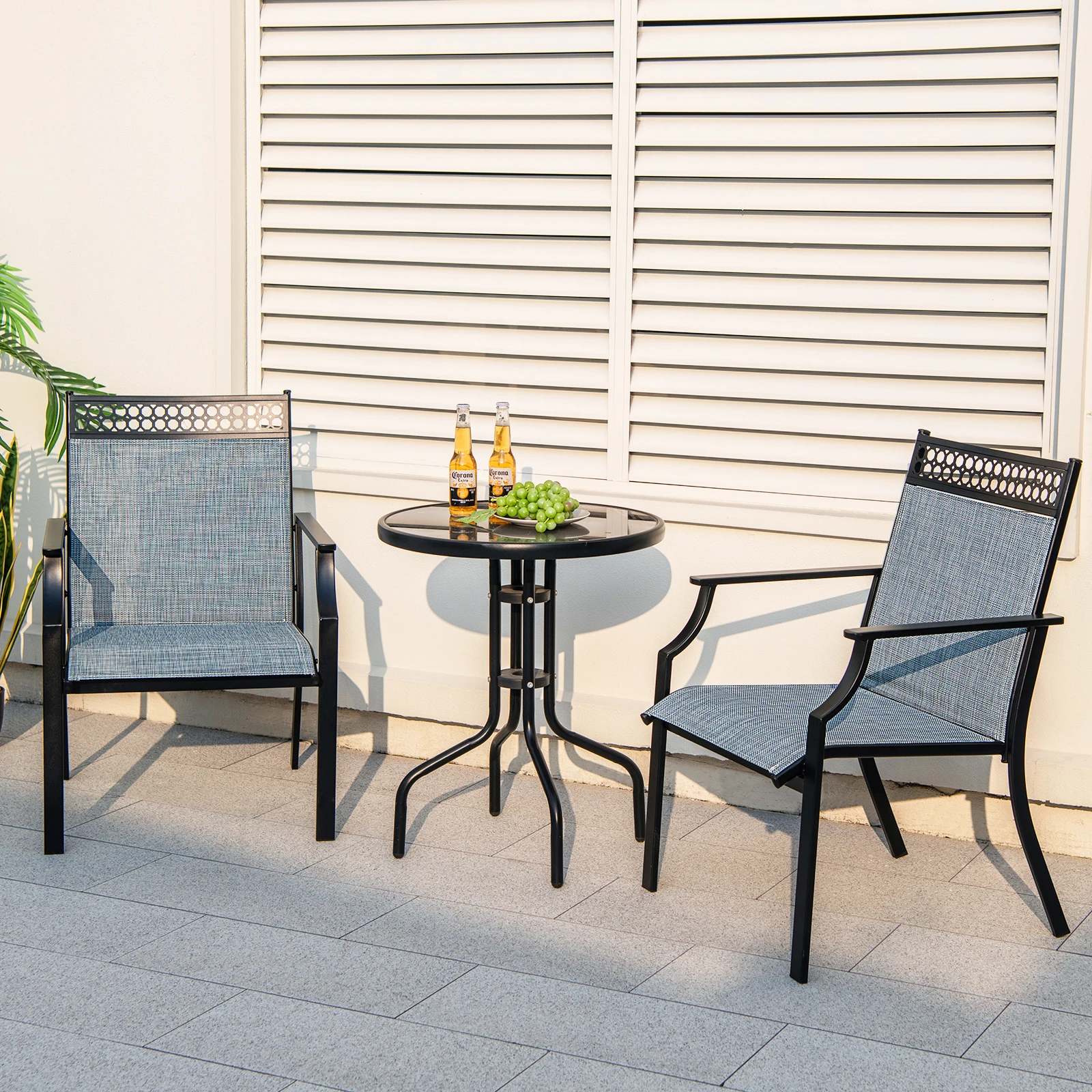 Set of 2 Garden Chairs, Patio Chairs with Wide Seat and Quick-Drying Fabric, Balcony Chairs, Outdoor Chairs up to 150 kg