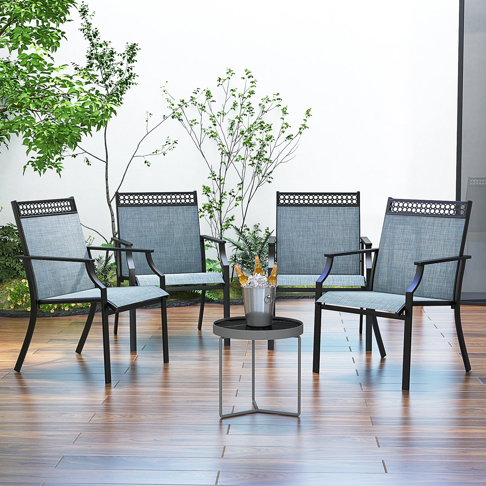 Set of 2 Garden Chairs, Patio Chairs with Wide Seat and Quick-Drying Fabric, Balcony Chairs, Outdoor Chairs up to 150 kg