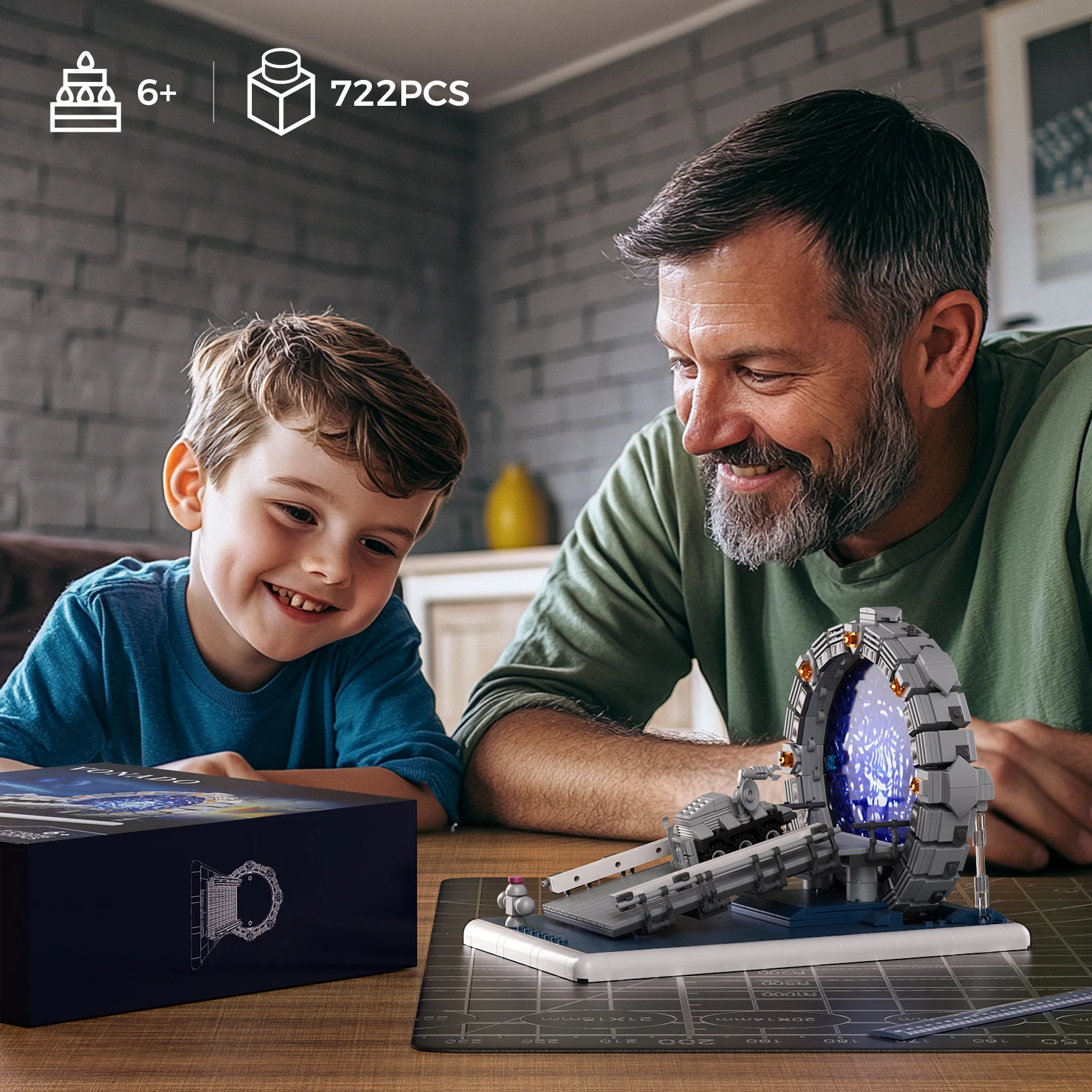 722PCS Stargateal Space Travel Machine Building Block Kit Sci-fi Movie Weaponized Mobile Chariots Model Toys Gifts for Kids Fans