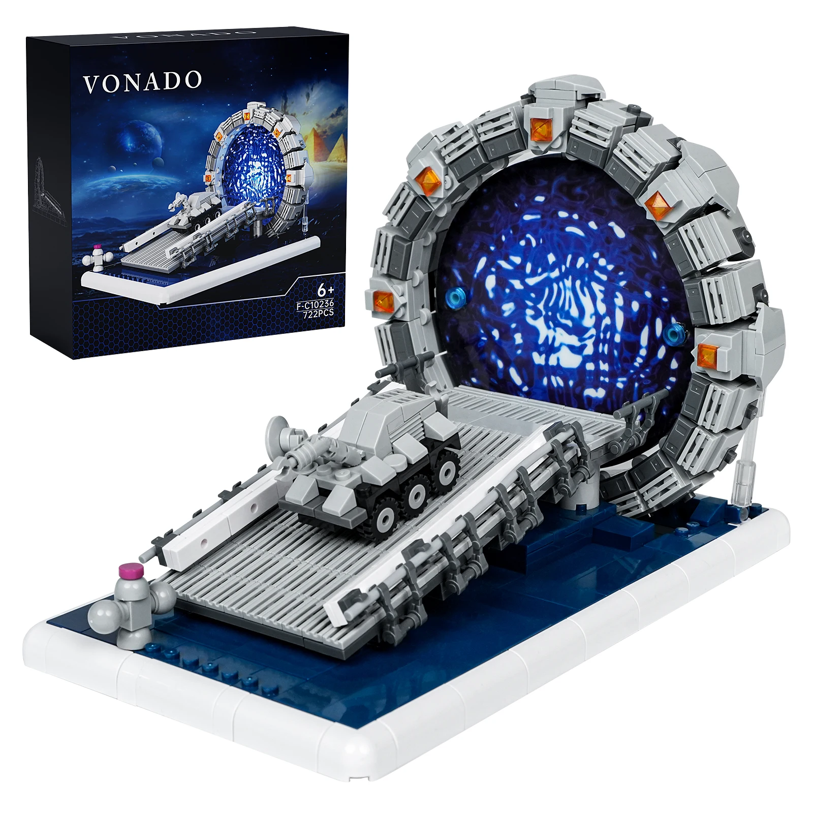 722PCS Stargateal Space Travel Machine Building Block Kit Sci-fi Movie Weaponized Mobile Chariots Model Toys Gifts for Kids Fans