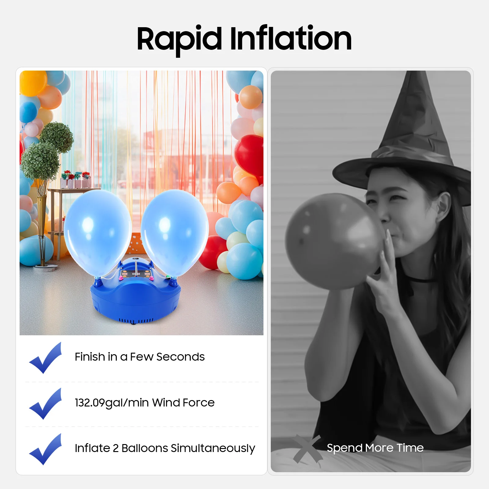 Premium Electric Balloon Blower -Dual Ports, Precise Time Control, Quick Heat Dissipation, Perfect for Birthday Parties & Events