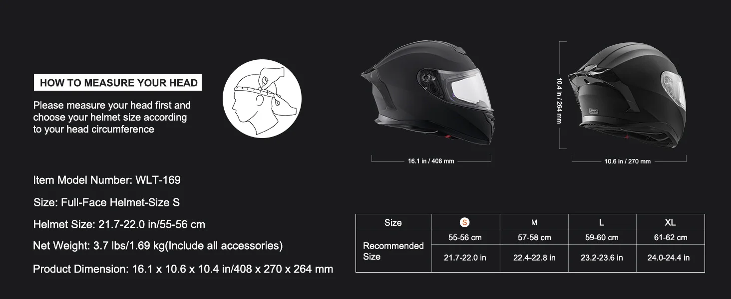SucceBuy Motorcycle Helmet Full Face Smart Street ABS&High Density Helmet with Bluetooth Slot&Interchangeable Lens Fit for Adult