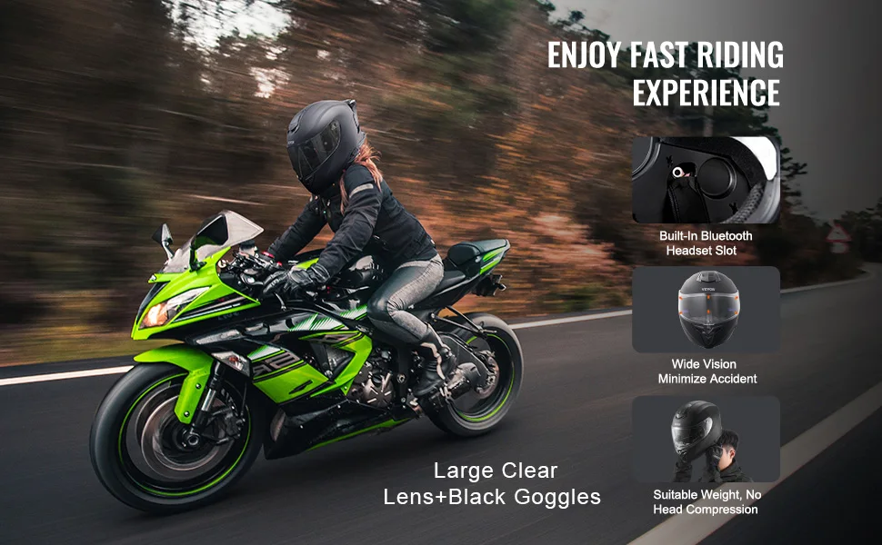 SucceBuy Motorcycle Helmet Full Face Smart Street ABS&High Density Helmet with Bluetooth Slot&Interchangeable Lens Fit for Adult