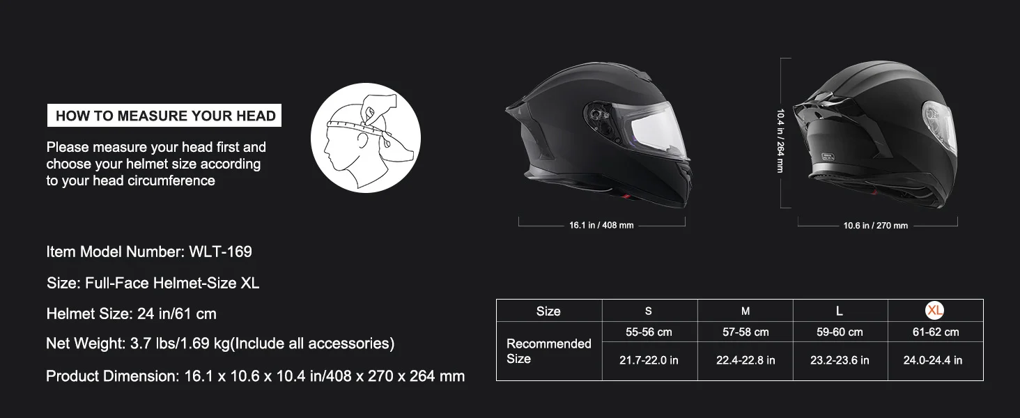 SucceBuy Motorcycle Helmet Full Face Smart Street ABS&High Density Helmet with Bluetooth Slot&Interchangeable Lens Fit for Adult