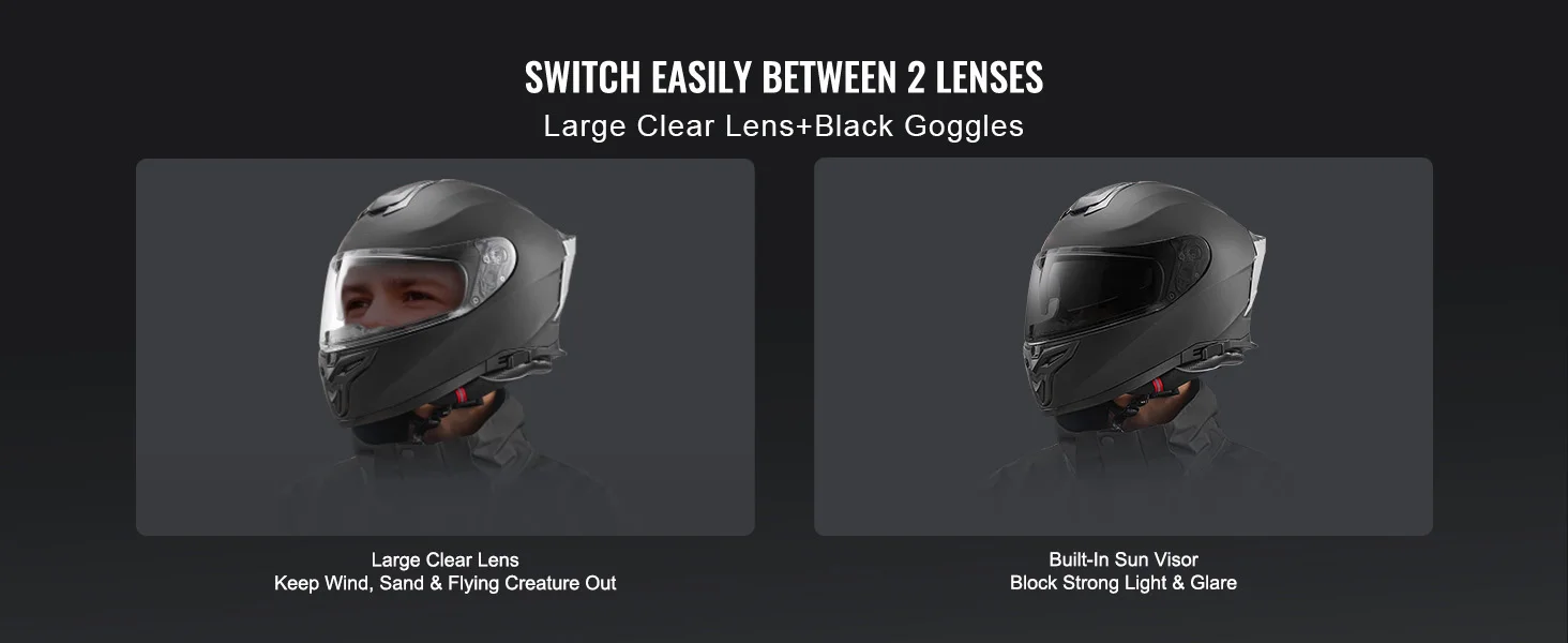 SucceBuy Motorcycle Helmet Full Face Smart Street ABS&High Density Helmet with Bluetooth Slot&Interchangeable Lens Fit for Adult