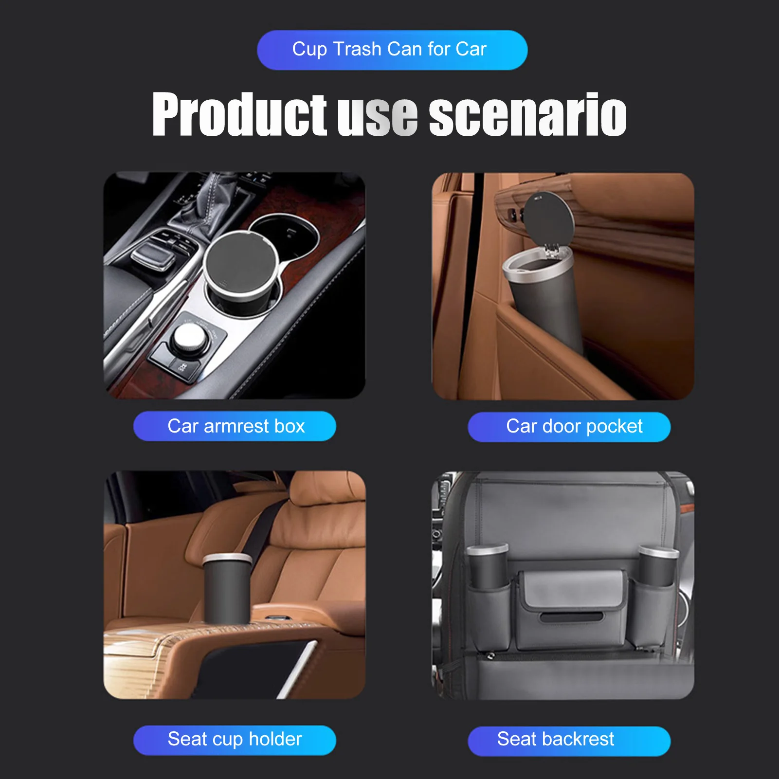 Cup Holder Garbage Can, 800ml Car Cup Trash Can, Washable Small Leakproof Lid Press To Open Trash Cup For Store Rubbish