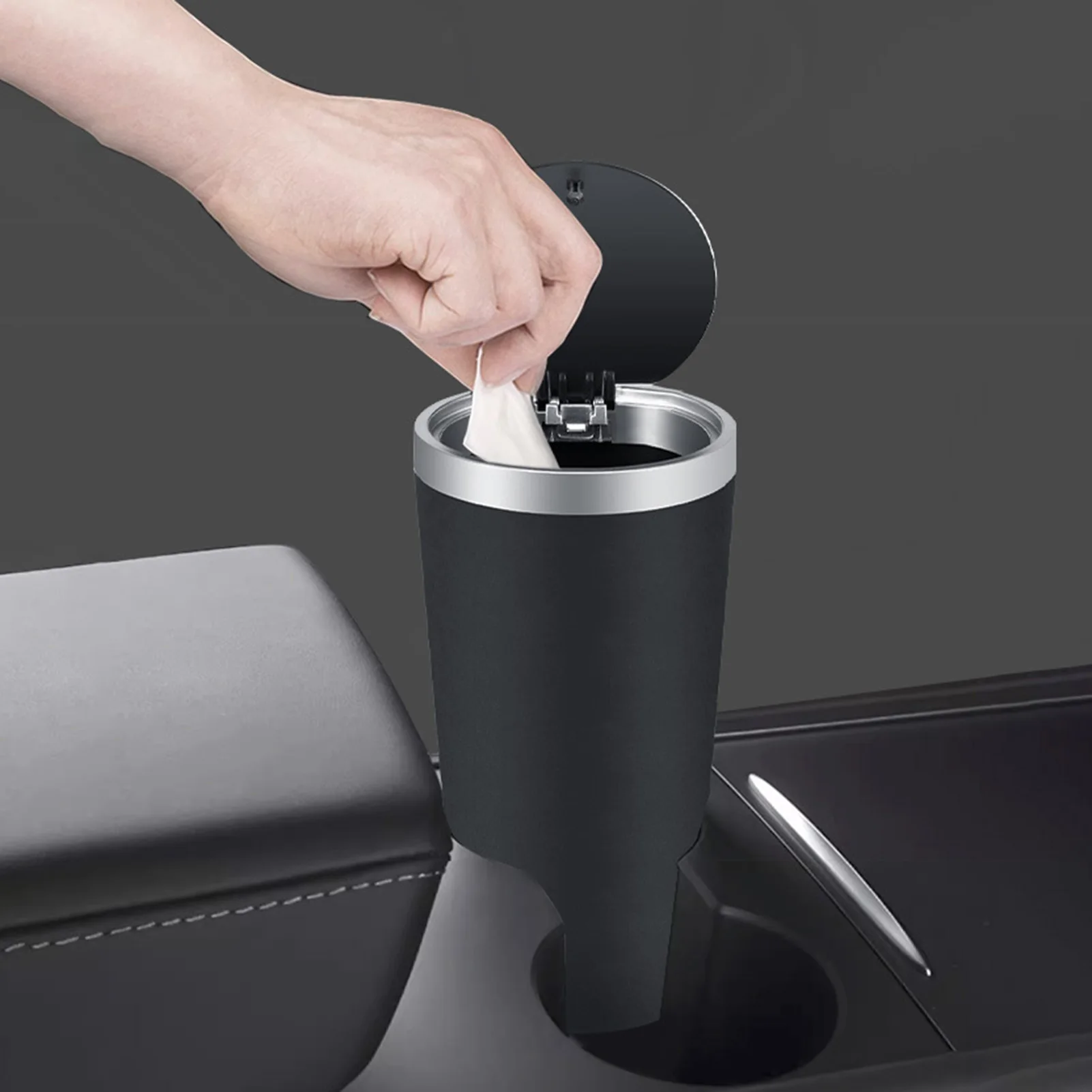 Cup Holder Garbage Can, 800ml Car Cup Trash Can, Washable Small Leakproof Lid Press To Open Trash Cup For Store Rubbish