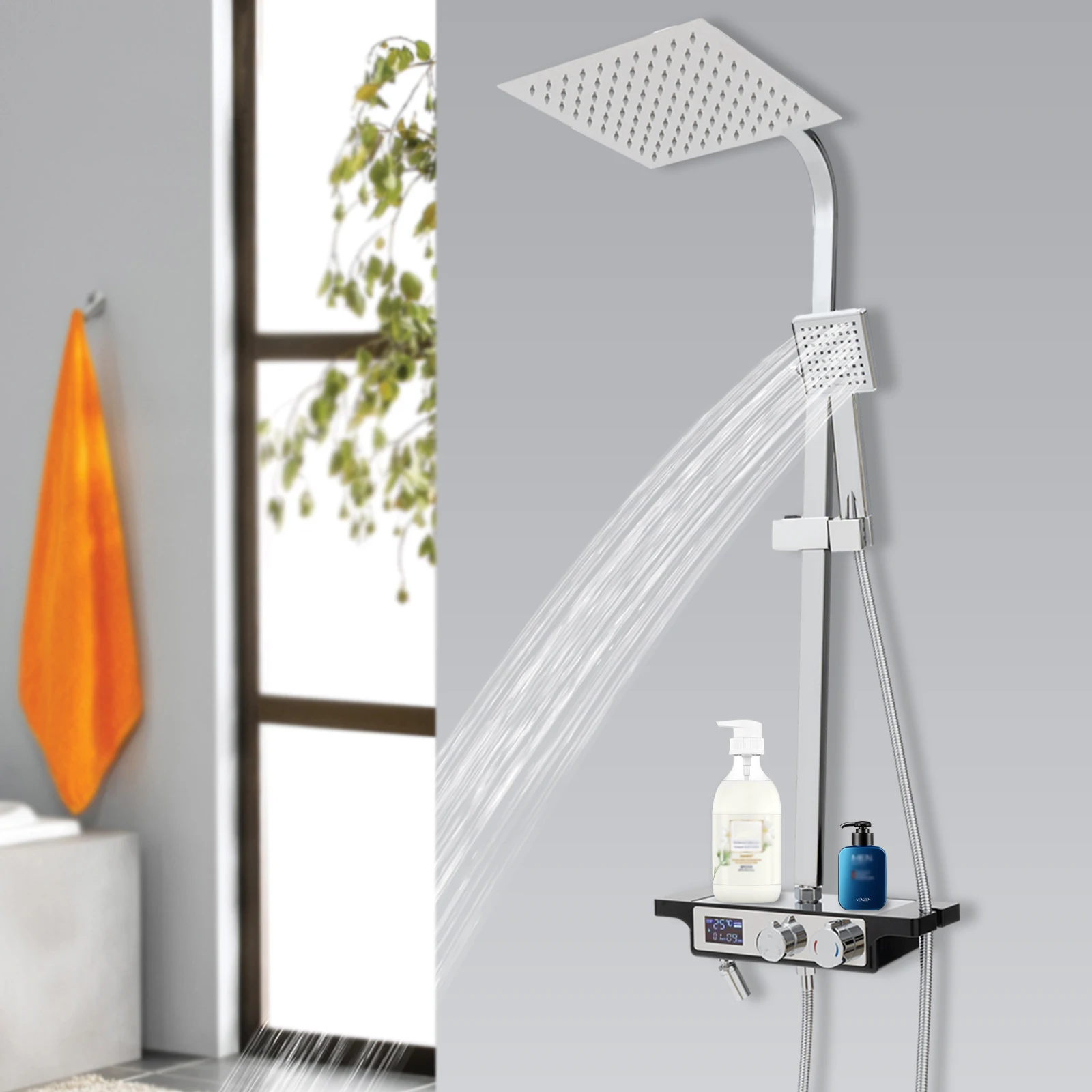 Wall Mounted Shower Set for Bathroom Modern Silver Ceramic Valve Shower Top Spray Handheld Spray Faucet