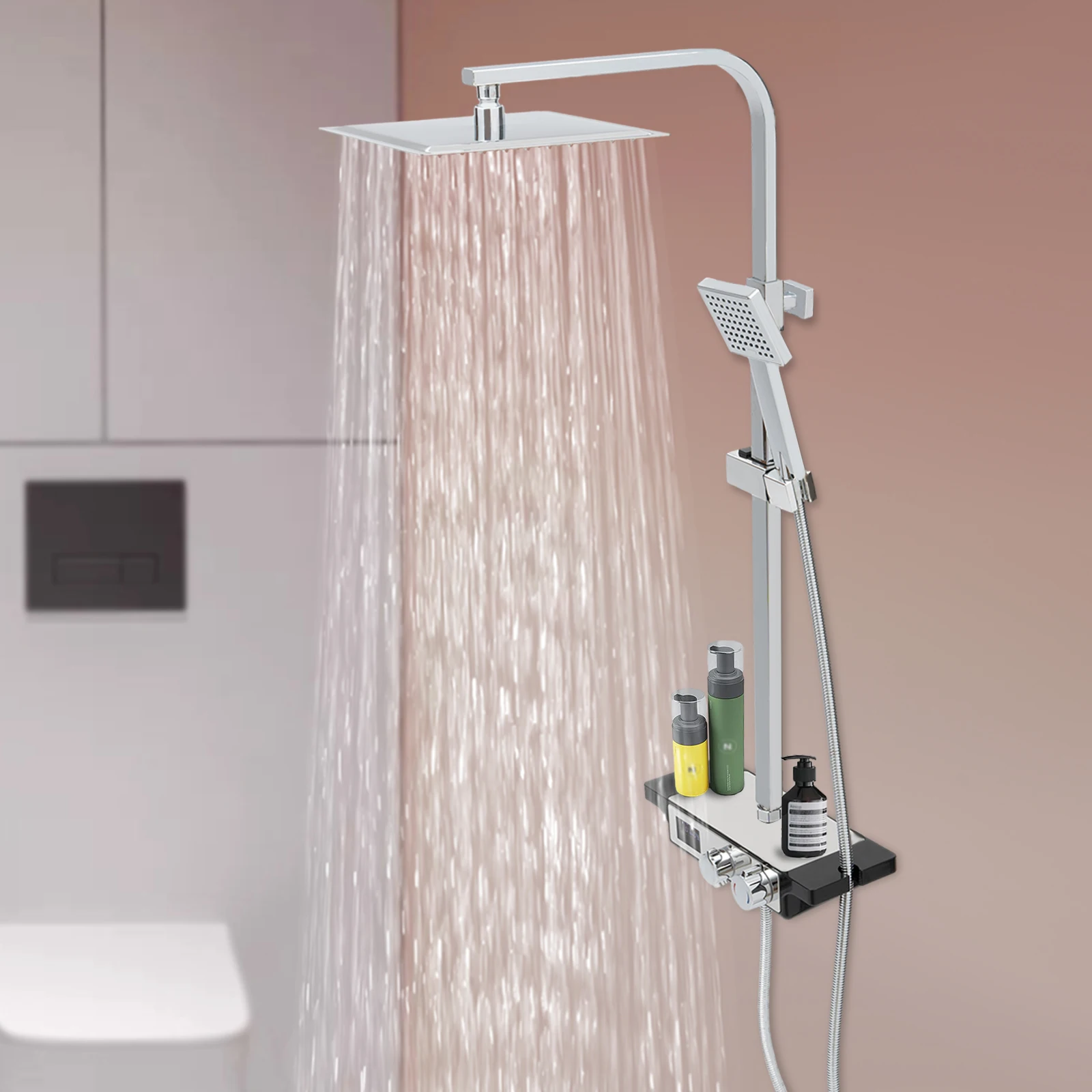 Wall Mounted Shower Set for Bathroom Modern Silver Ceramic Valve Shower Top Spray Handheld Spray Faucet