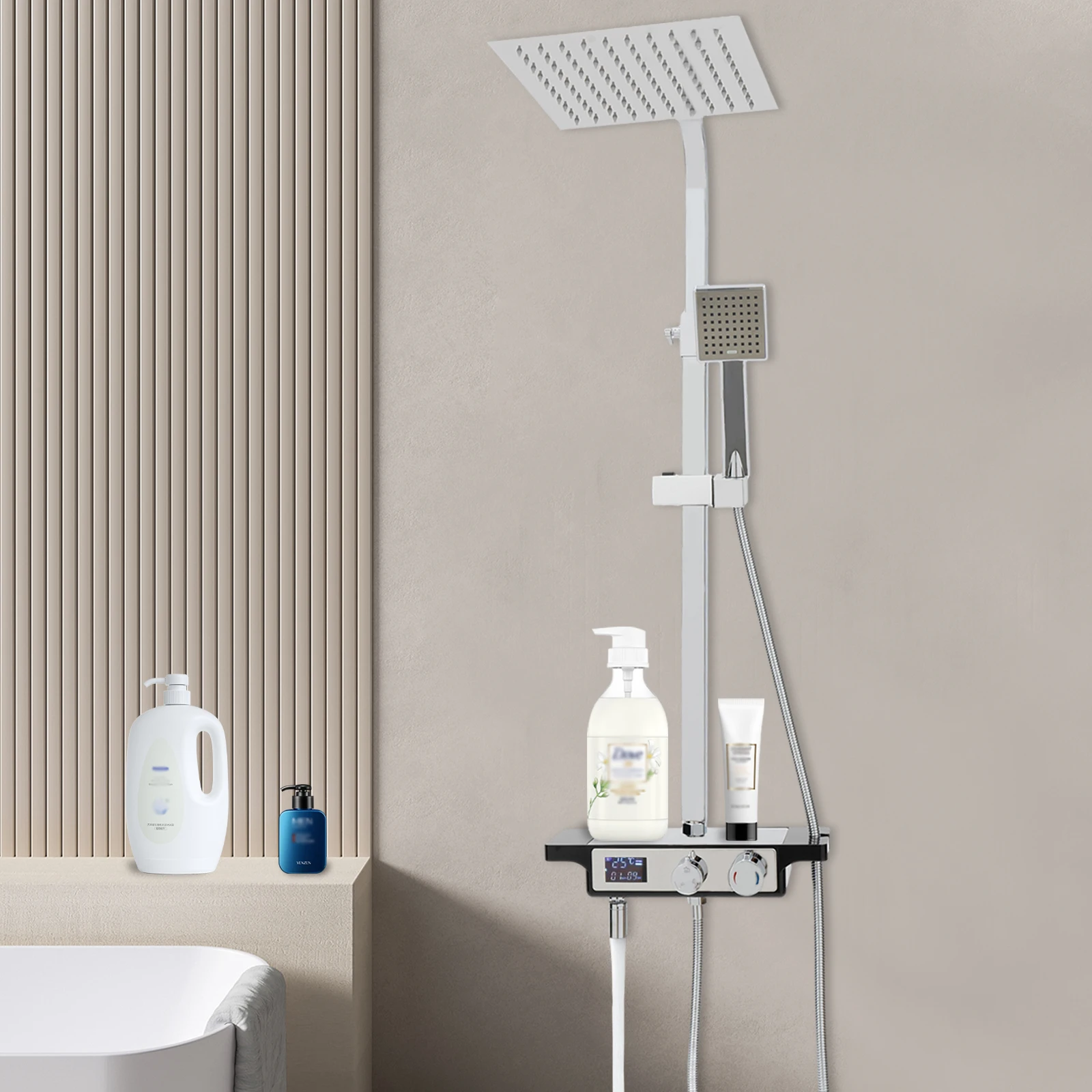 Wall Mounted Shower Set for Bathroom Modern Silver Ceramic Valve Shower Top Spray Handheld Spray Faucet